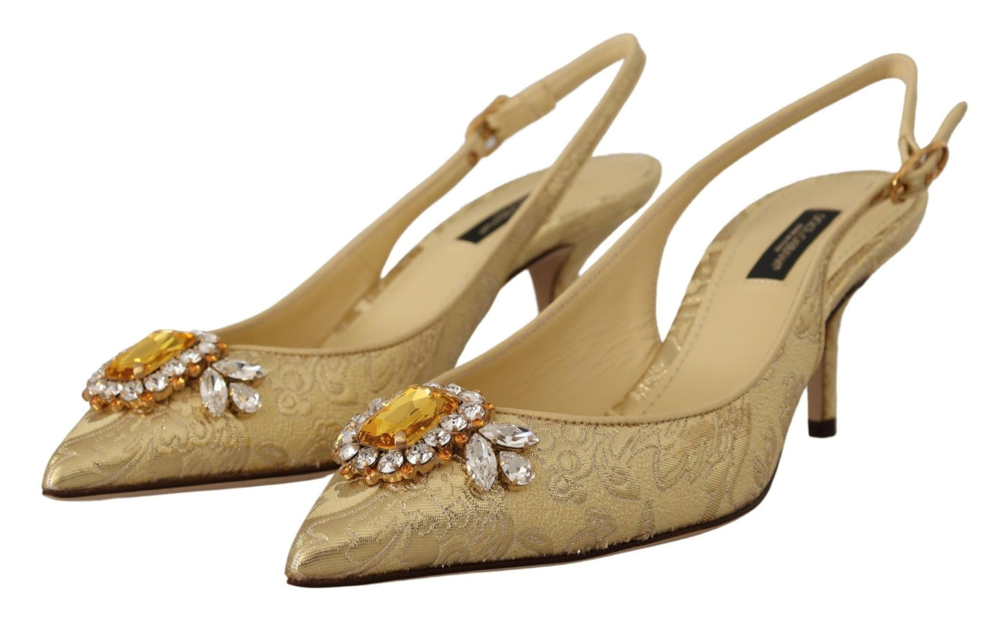 Dolce & Gabbana Gleaming Gold Crystal Slingback Heels - Sandy Store ByNet