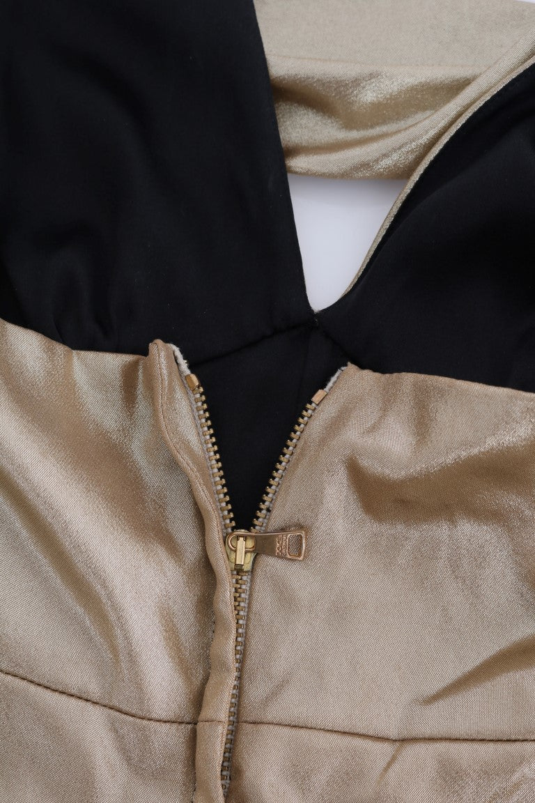 Dolce & Gabbana Gold and Black Silk Stretch Bodysuit Romper - Sandy Store ByNet