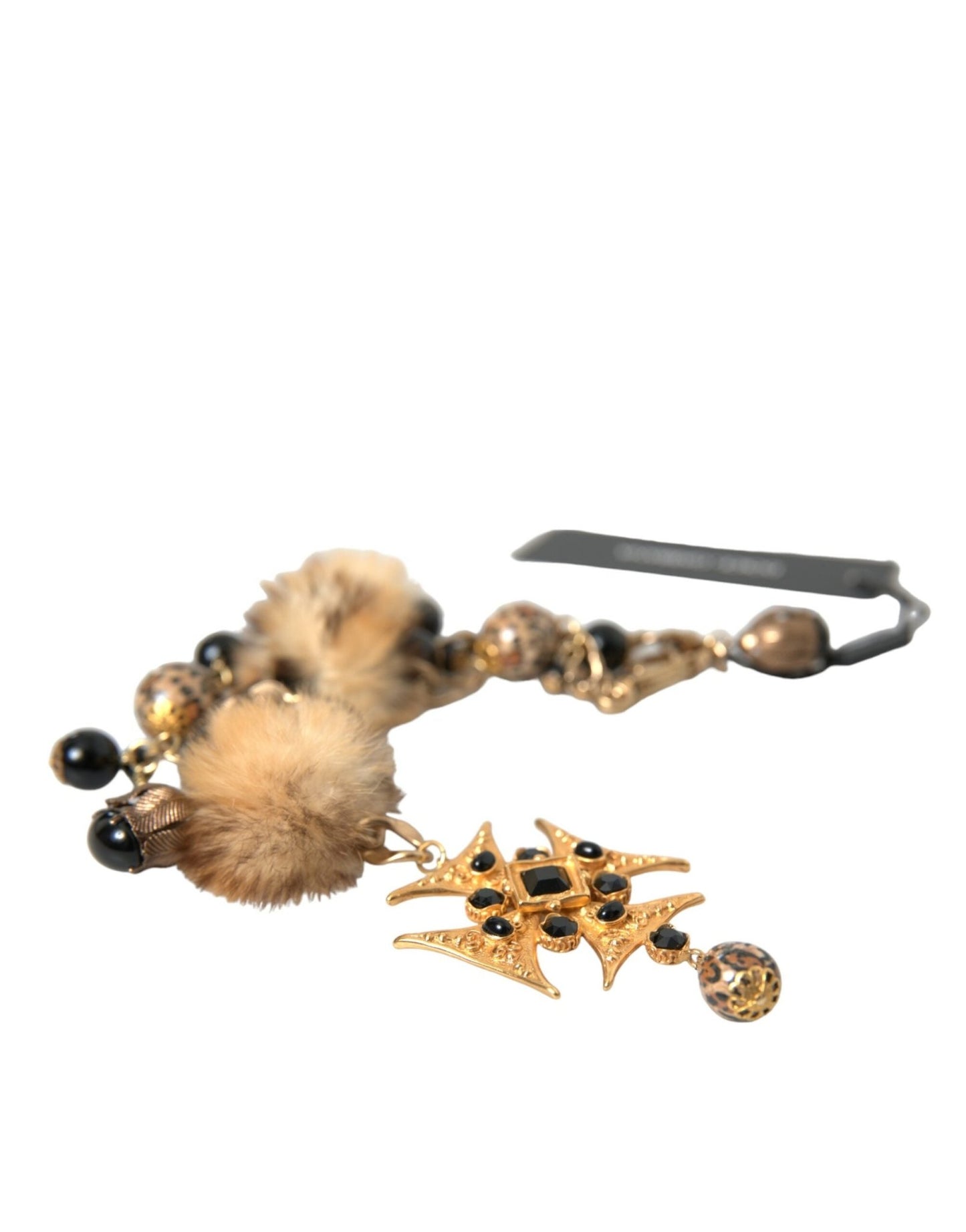 Dolce & Gabbana Gold Black Crystals Lapin Fur Filigree Chocker Necklace - Sandy Store ByNet