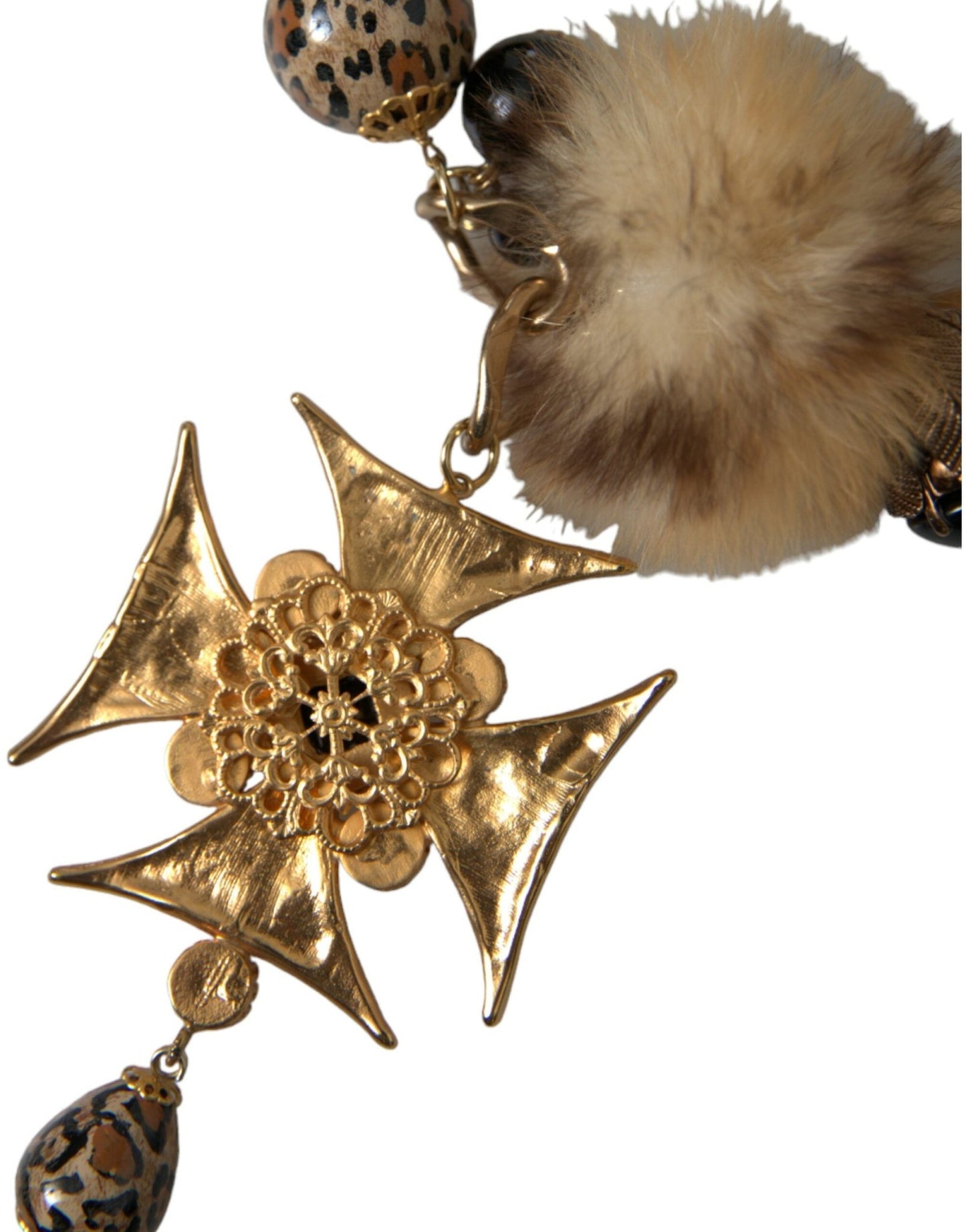 Dolce & Gabbana Gold Black Crystals Lapin Fur Filigree Chocker Necklace - Sandy Store ByNet