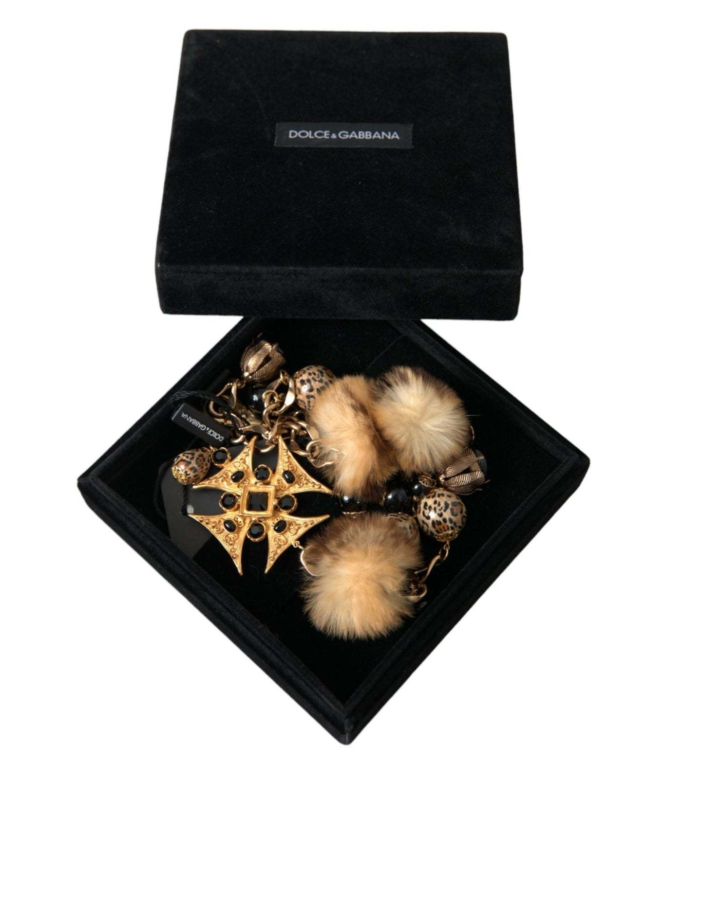 Dolce & Gabbana Gold Black Crystals Lapin Fur Filigree Chocker Necklace - Sandy Store ByNet