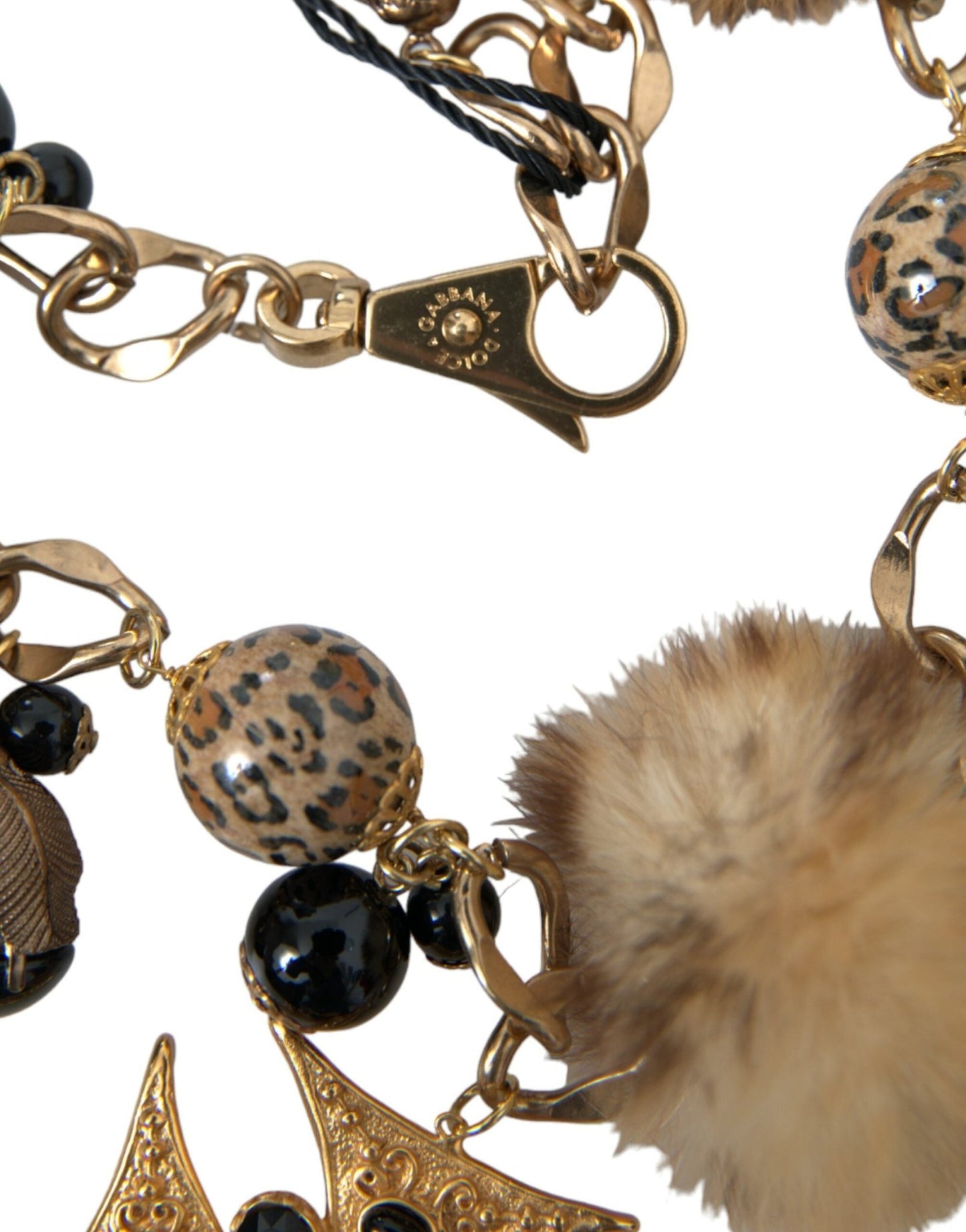 Dolce & Gabbana Gold Black Crystals Lapin Fur Filigree Chocker Necklace - Sandy Store ByNet