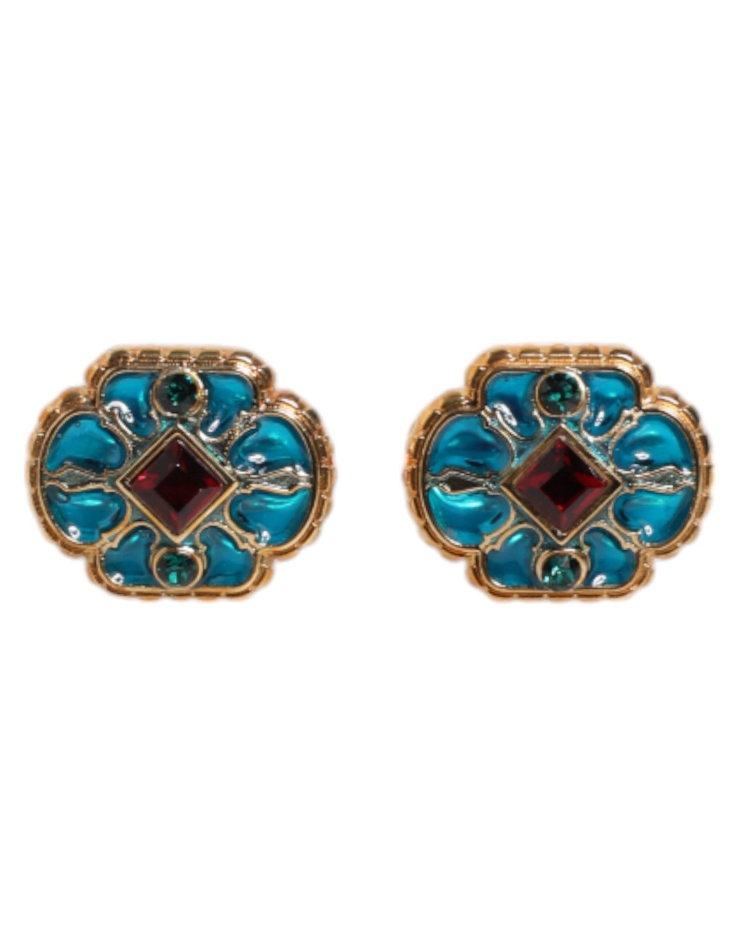Dolce & Gabbana Gold Brass Blue Enameled Flower Cufflink - Sandy Store ByNet