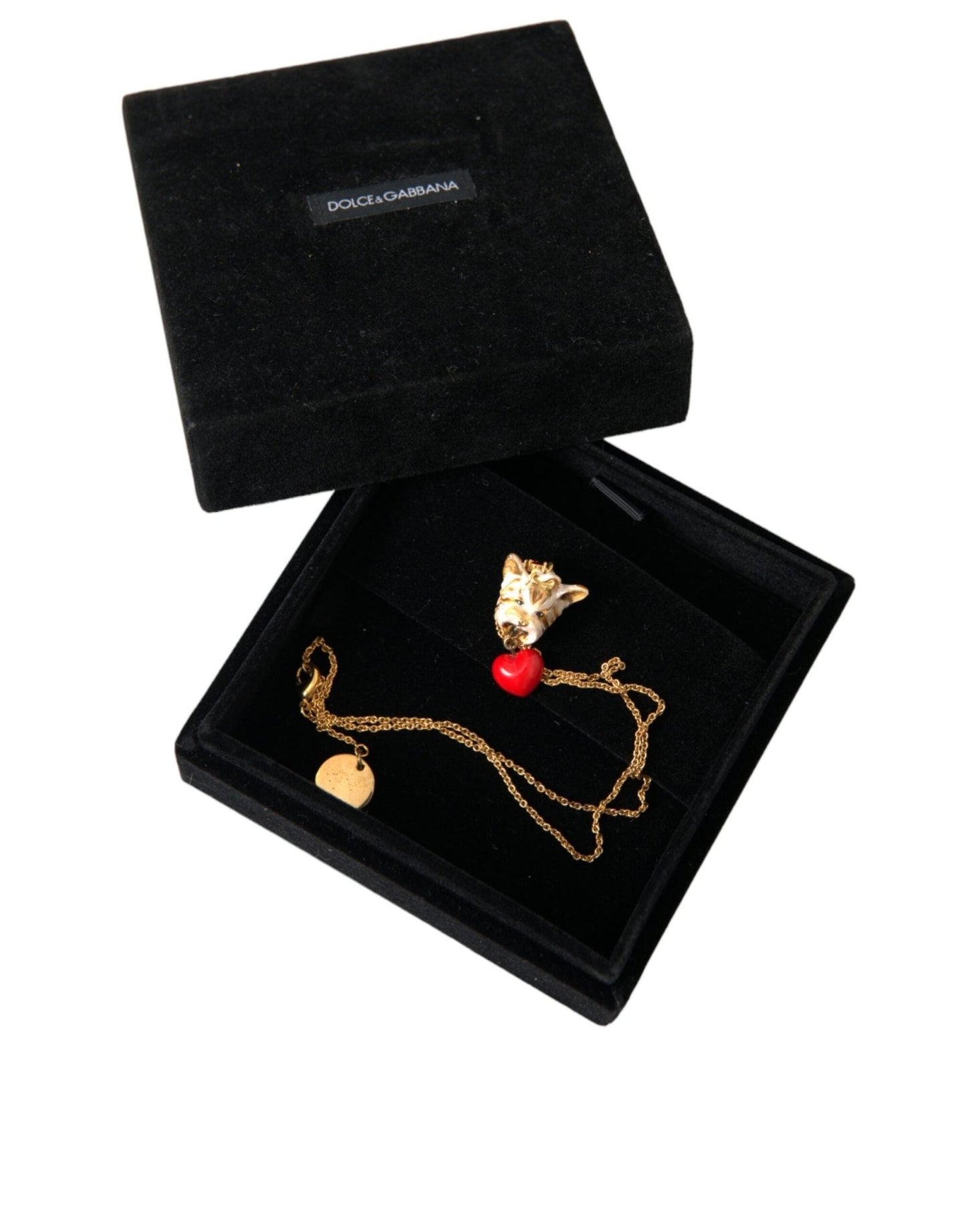 Dolce & Gabbana Gold Brass Chain Dog Heart Pendant Charm Necklace - Sandy Store ByNet