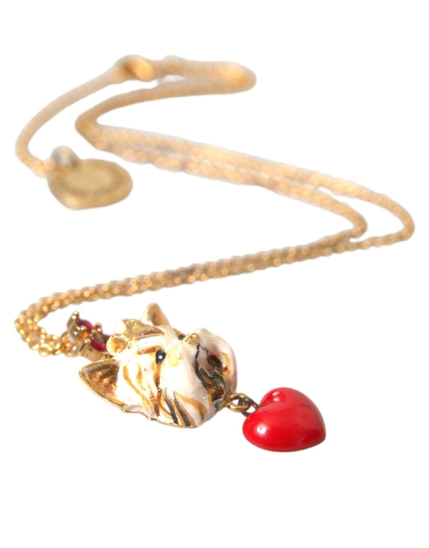 Dolce & Gabbana Gold Brass Chain Dog Heart Pendant Charm Necklace - Sandy Store ByNet