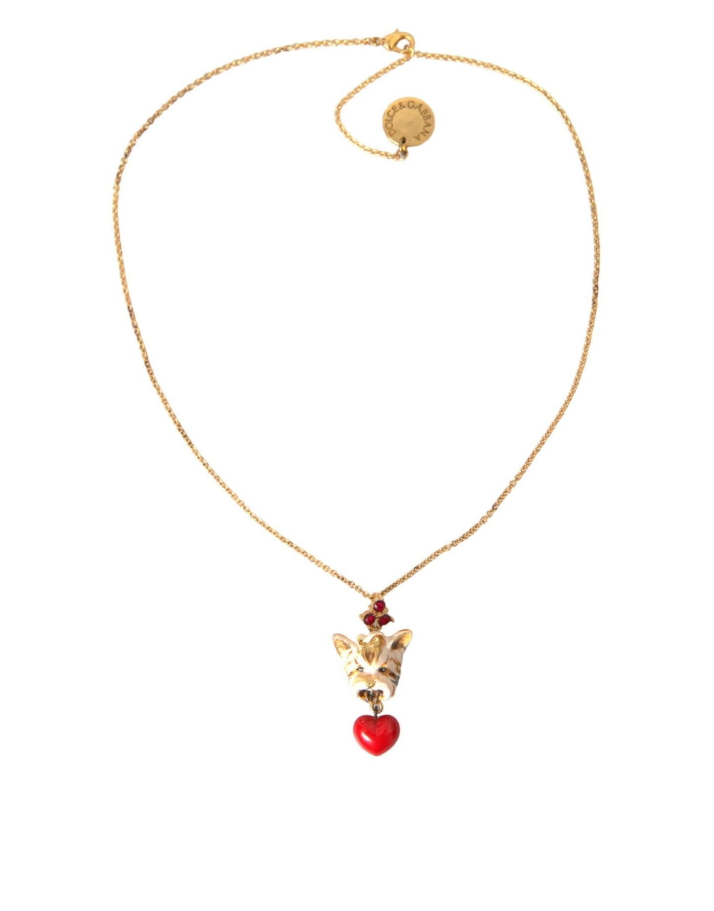 Dolce & Gabbana Gold Brass Chain Dog Heart Pendant Charm Necklace - Sandy Store ByNet