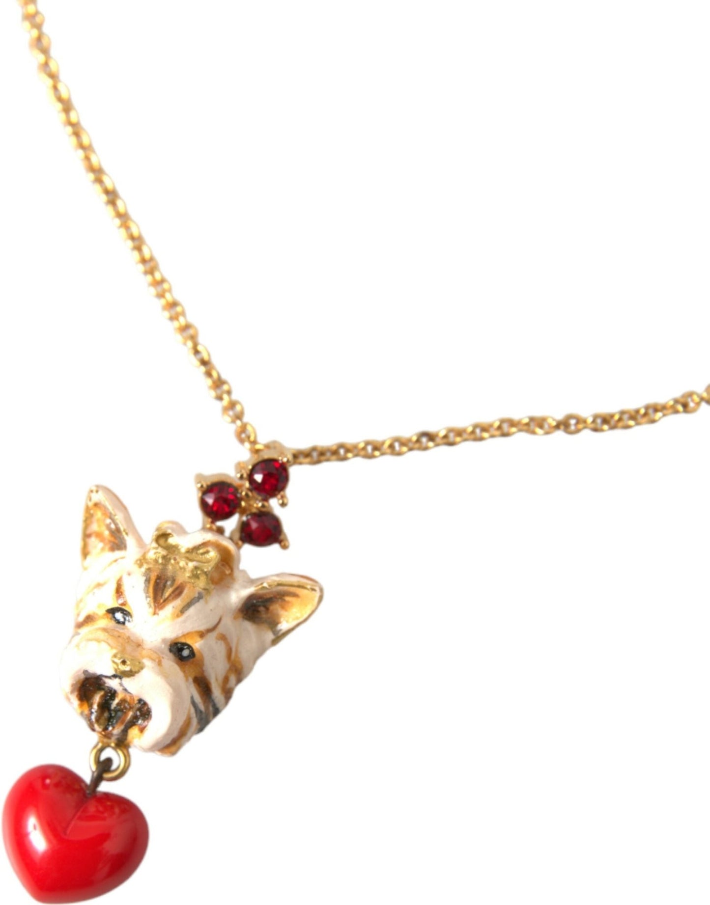 Dolce & Gabbana Gold Brass Chain Dog Heart Pendant Charm Necklace - Sandy Store ByNet