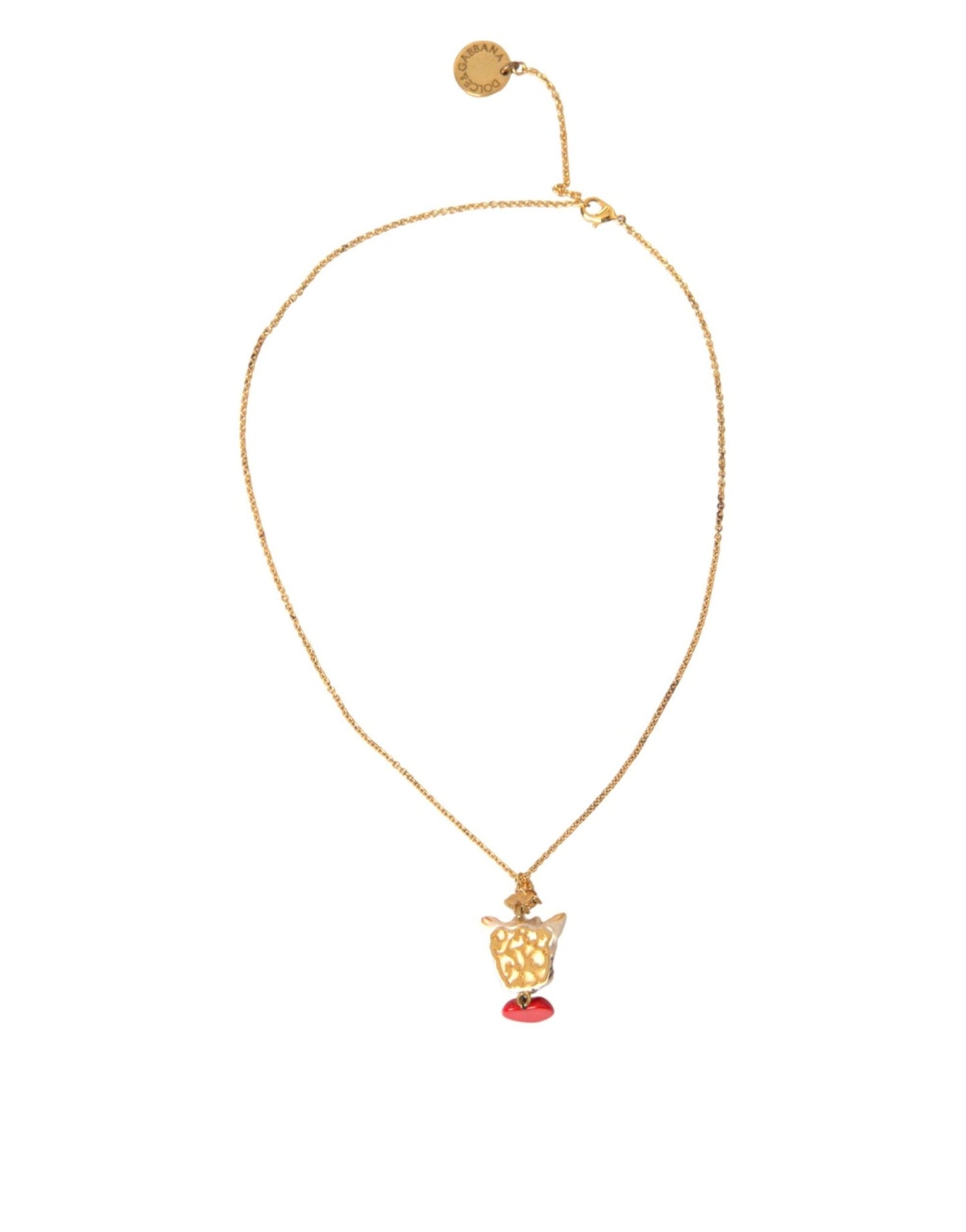 Dolce & Gabbana Gold Brass Chain Dog Heart Pendant Charm Necklace - Sandy Store ByNet