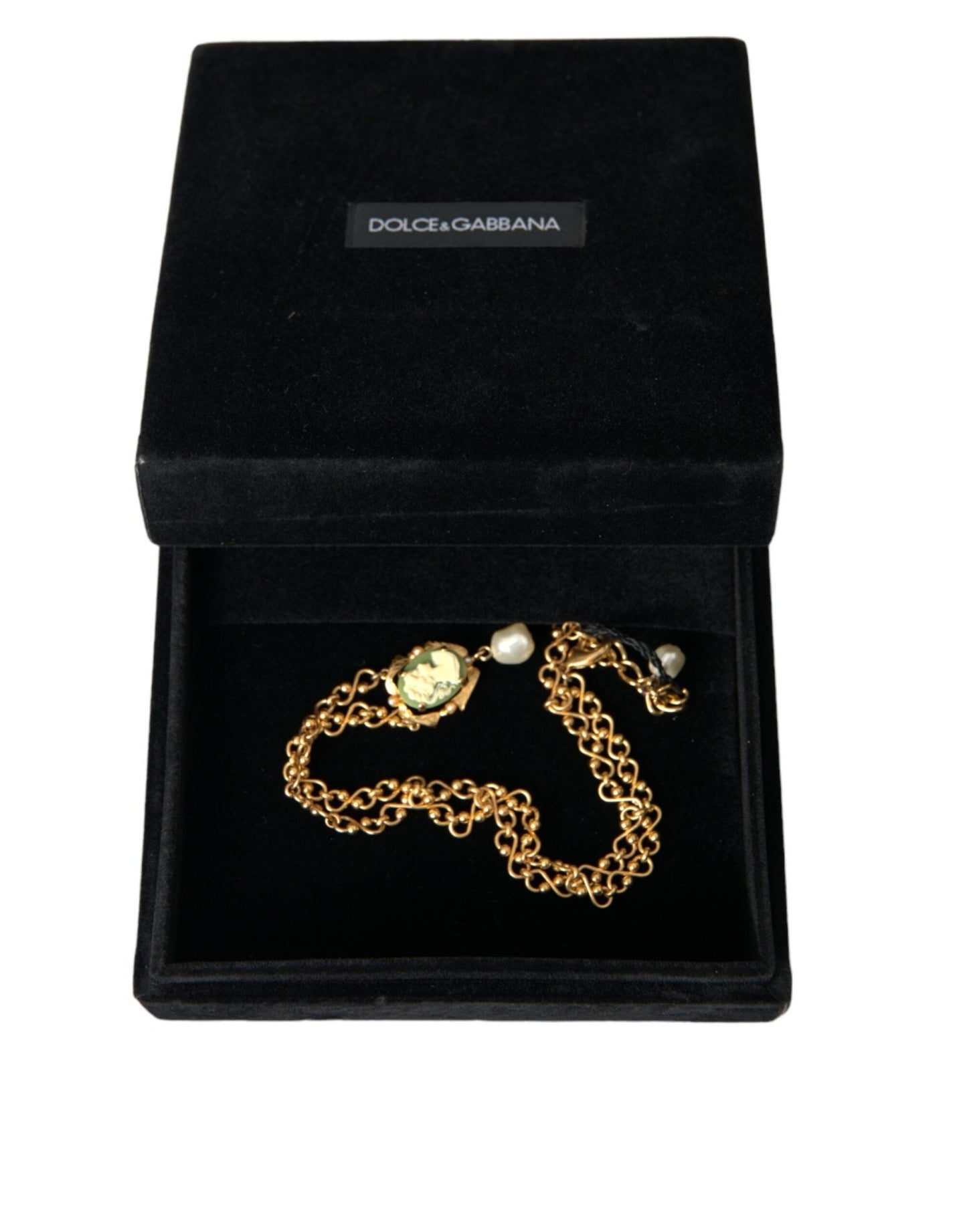 Dolce & Gabbana Gold Brass Chain Pearl Pendant Charm Necklace - Sandy Store ByNet