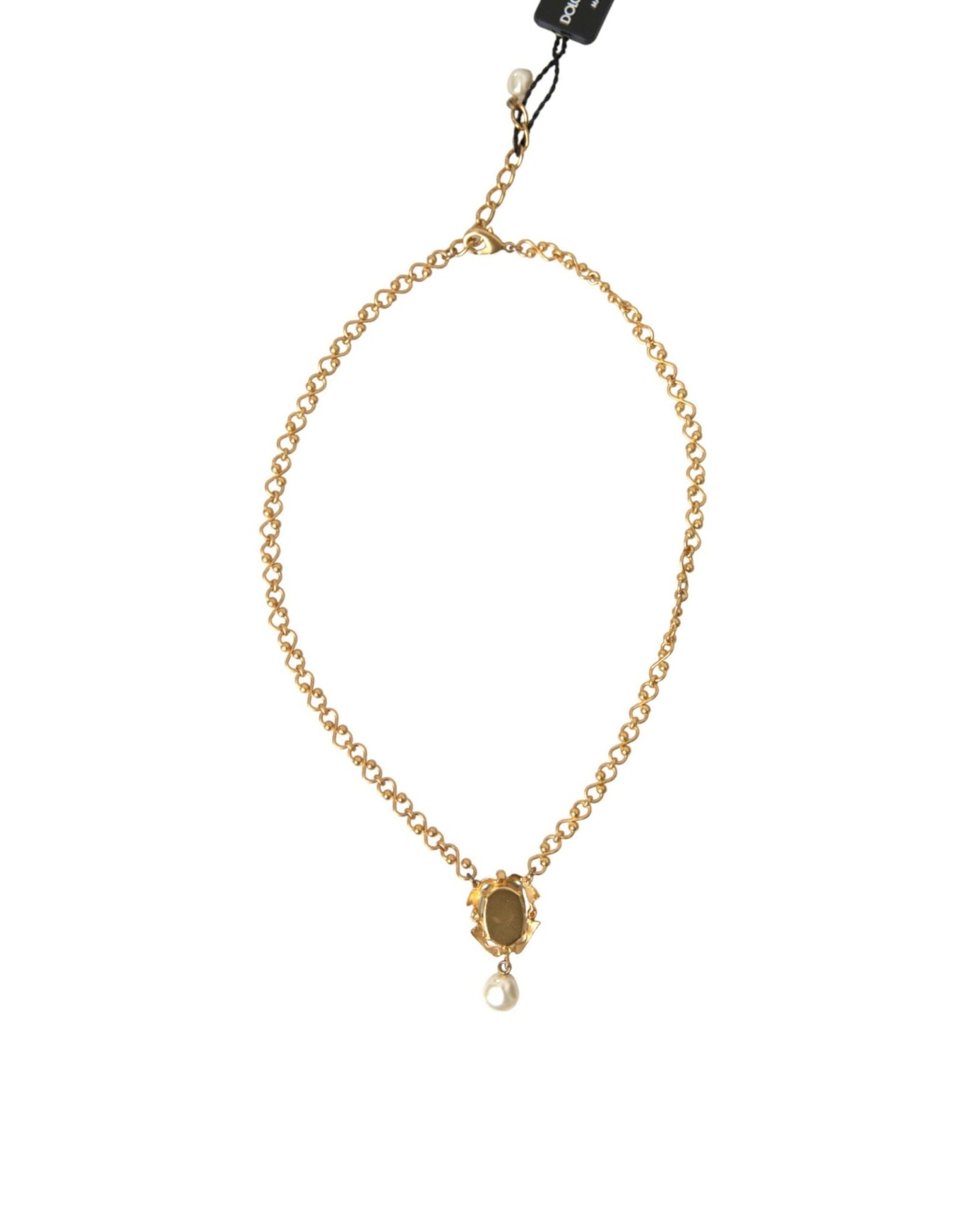 Dolce & Gabbana Gold Brass Chain Pearl Pendant Charm Necklace - Sandy Store ByNet