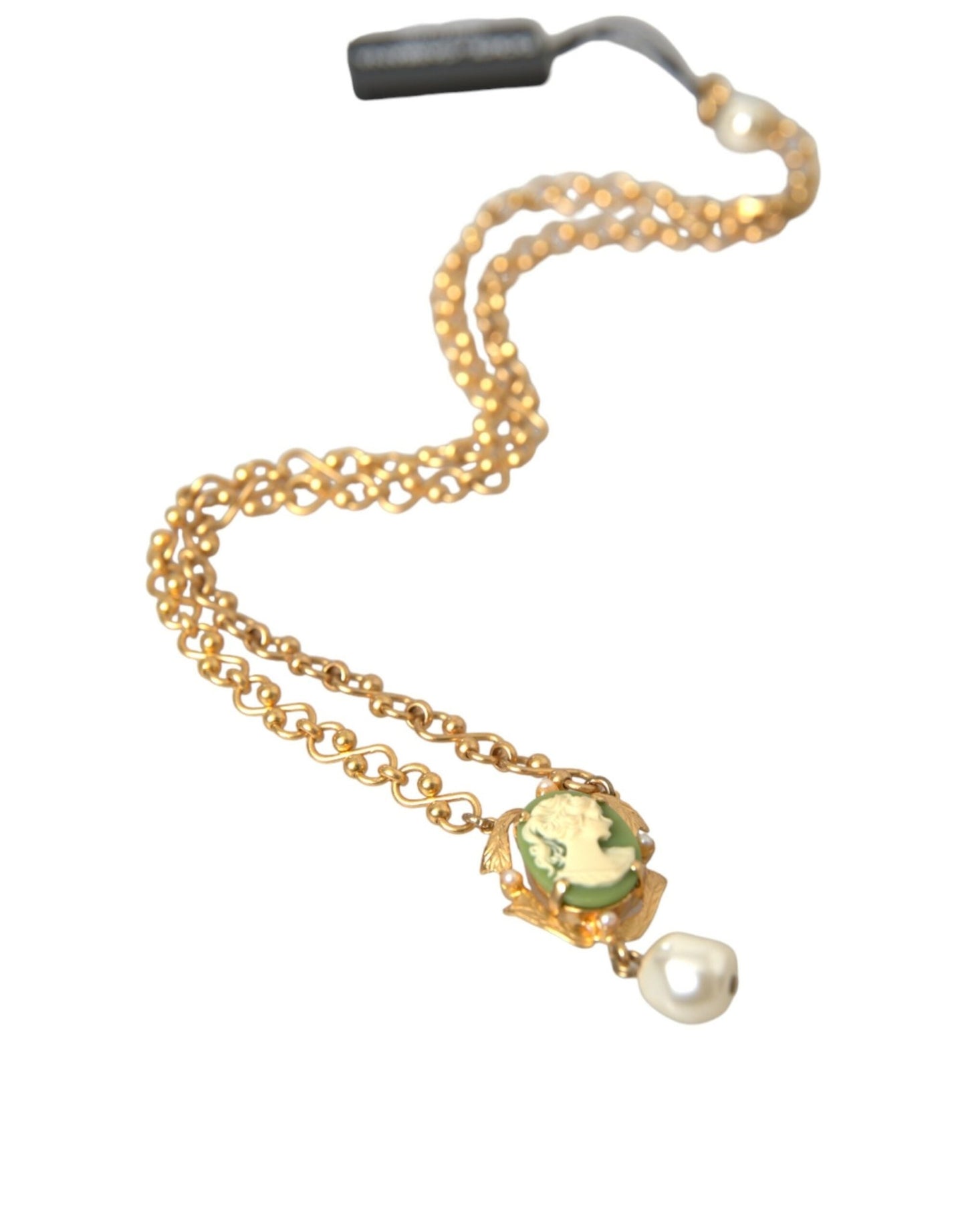 Dolce & Gabbana Gold Brass Chain Pearl Pendant Charm Necklace - Sandy Store ByNet