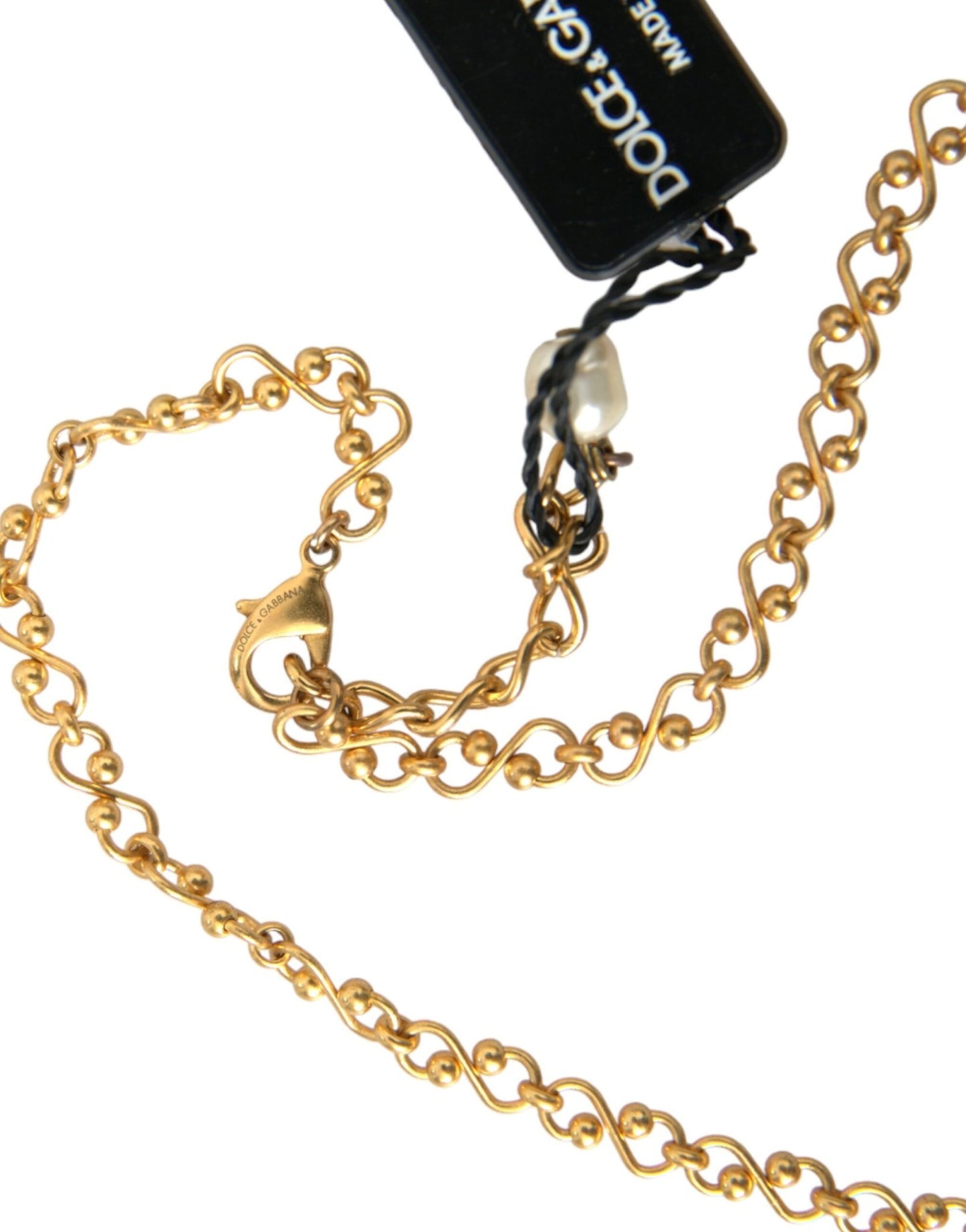 Dolce & Gabbana Gold Brass Chain Pearl Pendant Charm Necklace - Sandy Store ByNet