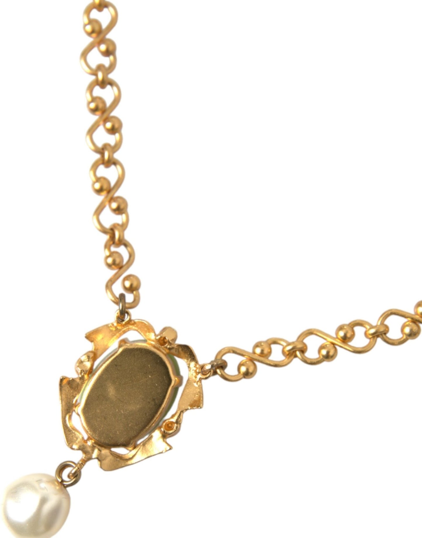Dolce & Gabbana Gold Brass Chain Pearl Pendant Charm Necklace - Sandy Store ByNet