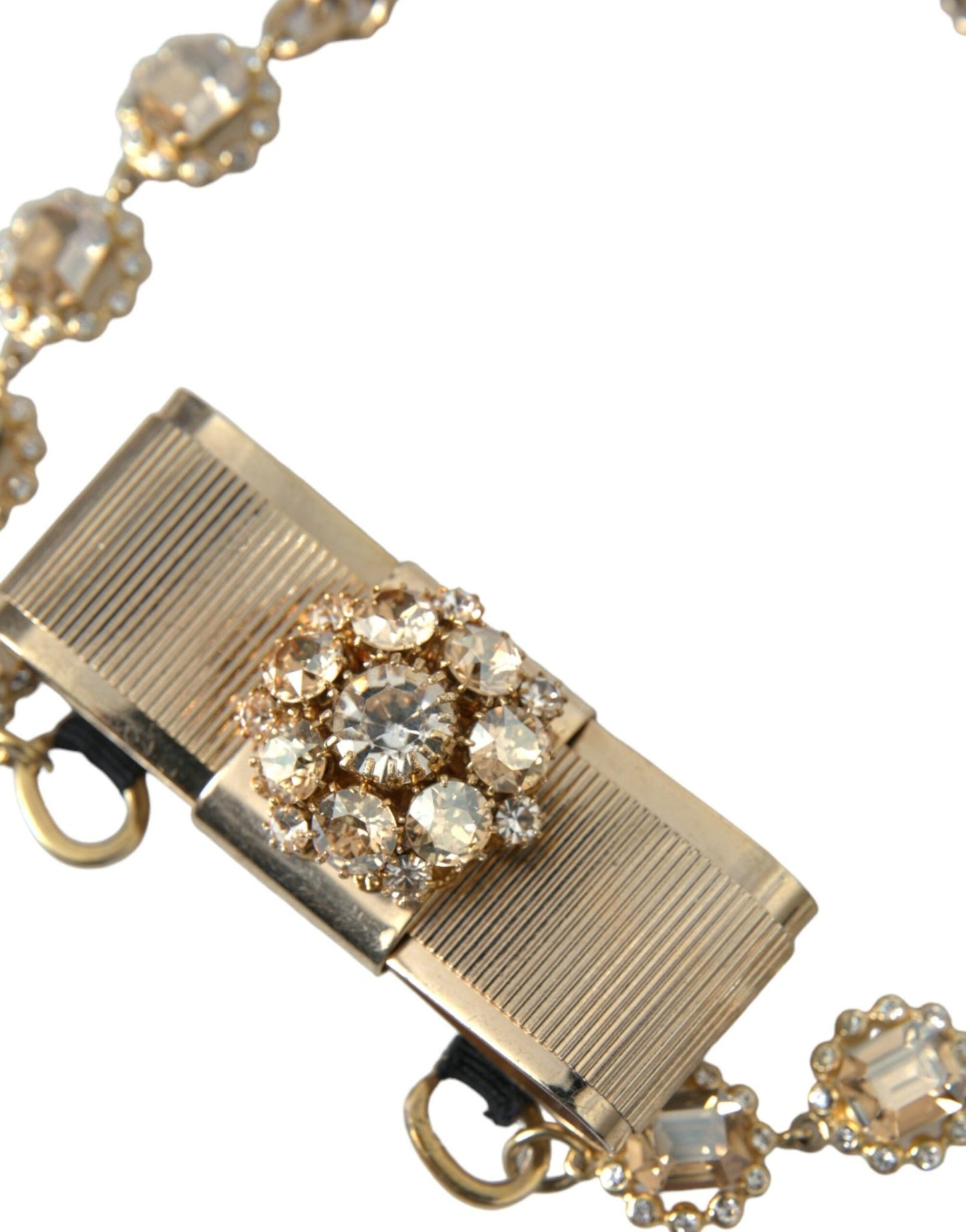 Dolce & Gabbana Gold Brass Clear Crystal Bow Chain Choker Necklace - Sandy Store ByNet