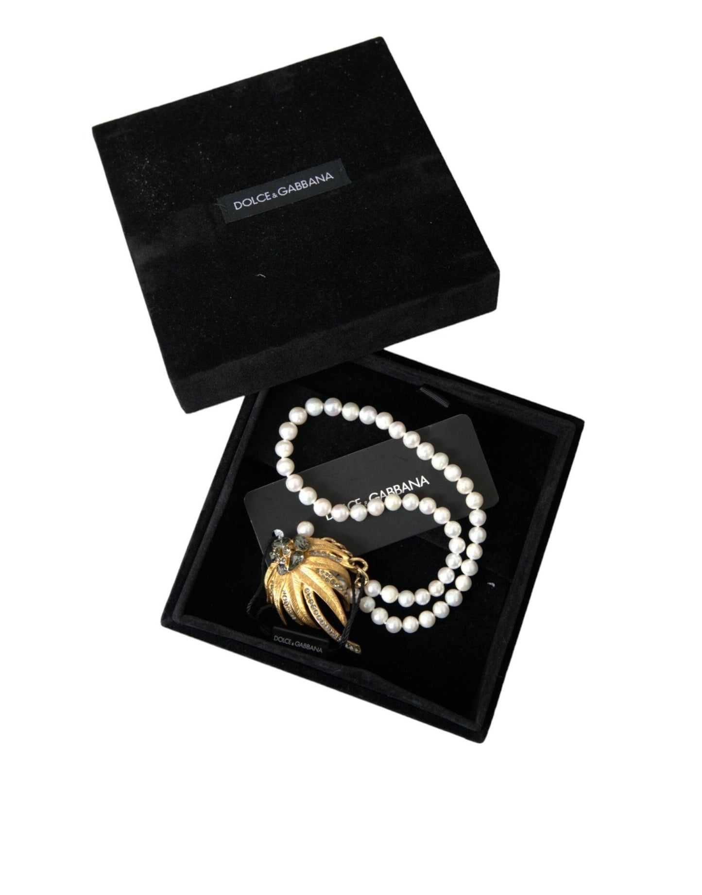 Dolce & Gabbana Gold Brass Crystal Pearl Tree Pendant Charm Necklace - Sandy Store ByNet