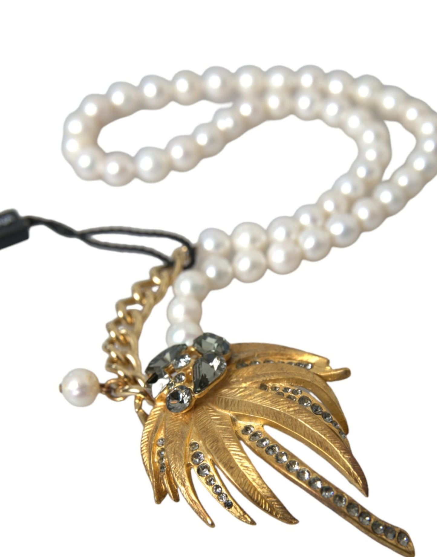 Dolce & Gabbana Gold Brass Crystal Pearl Tree Pendant Charm Necklace - Sandy Store ByNet