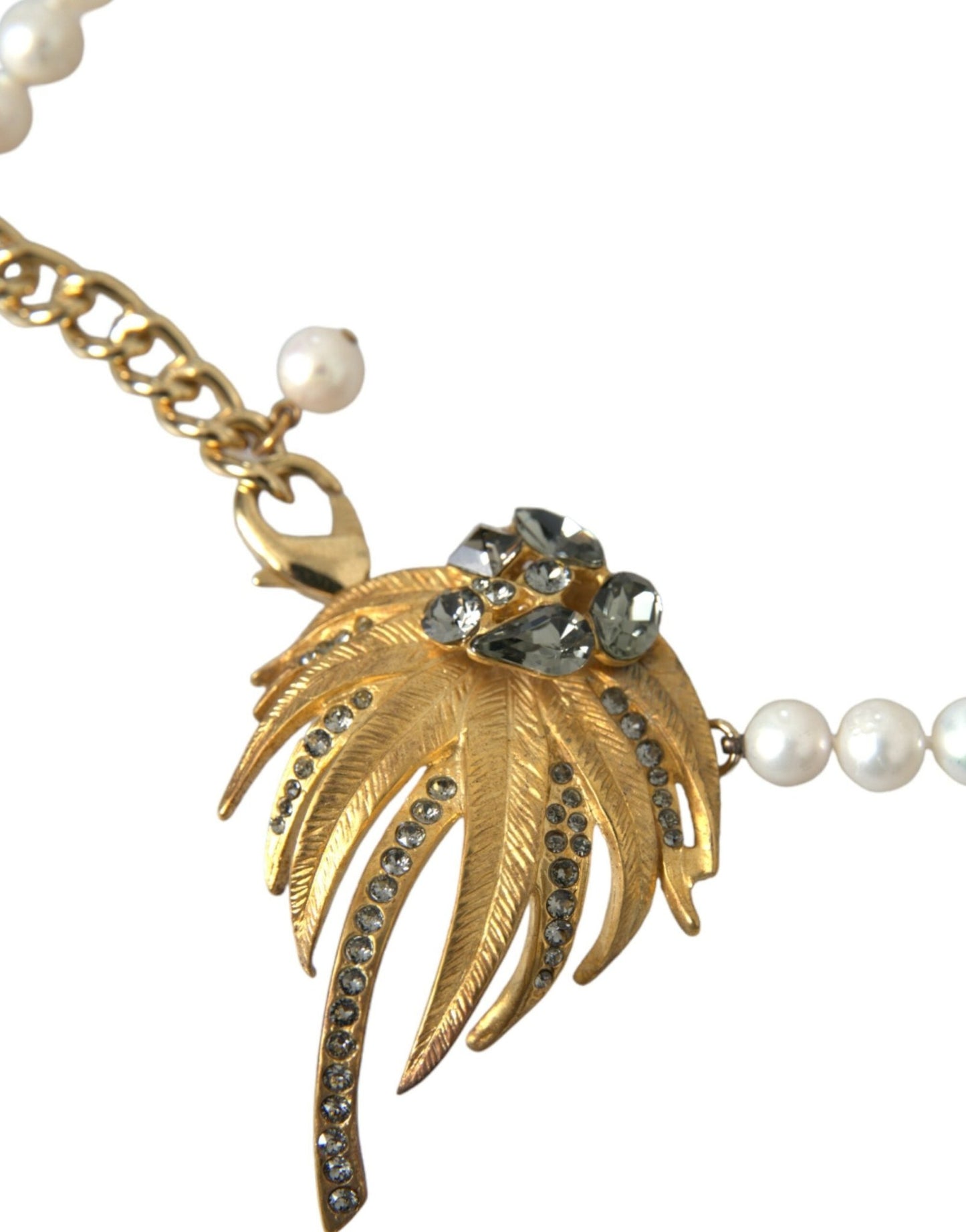 Dolce & Gabbana Gold Brass Crystal Pearl Tree Pendant Charm Necklace - Sandy Store ByNet