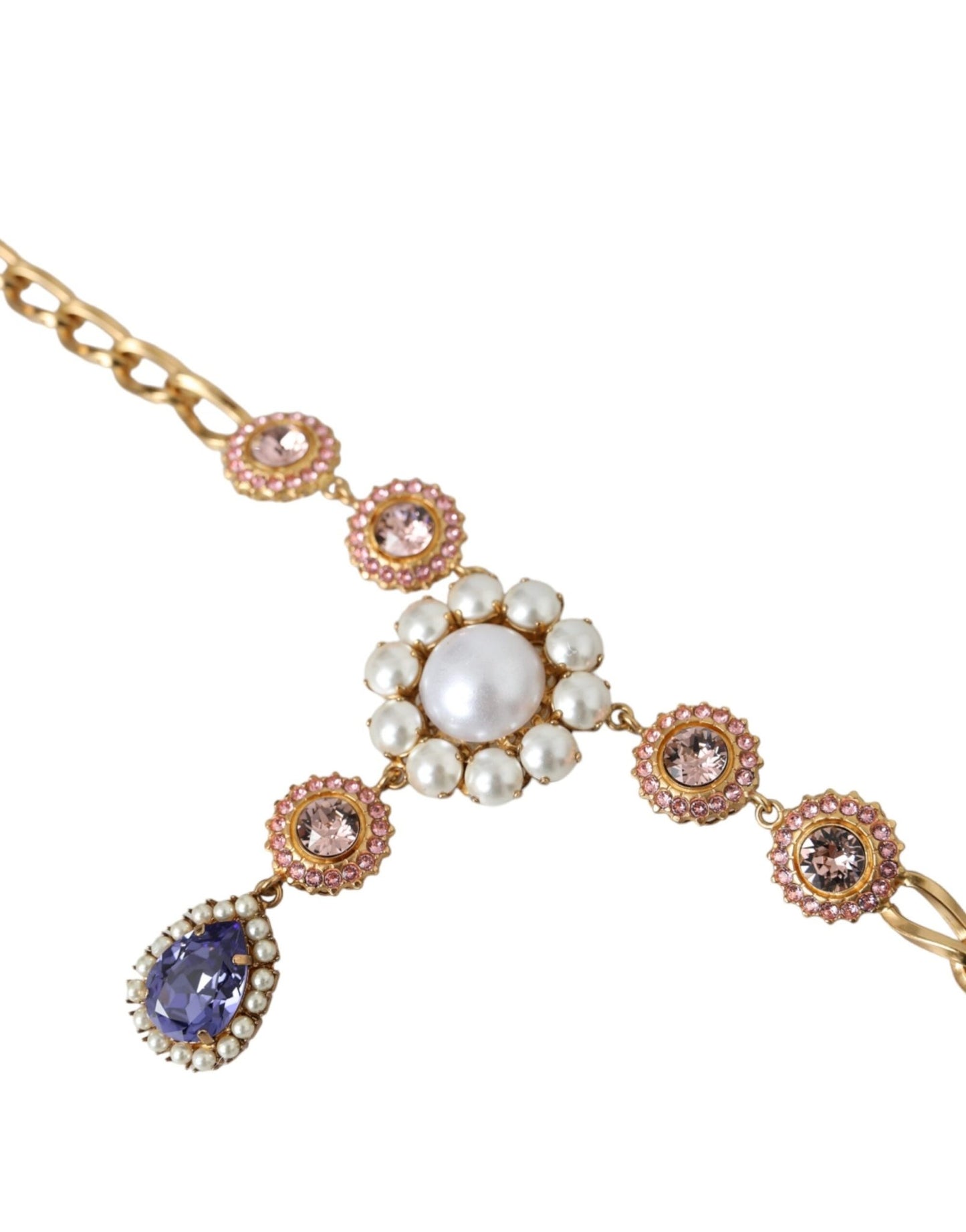Dolce & Gabbana Gold Brass Crystal Purple Pink Pearl Pendants Necklace - Sandy Store ByNet