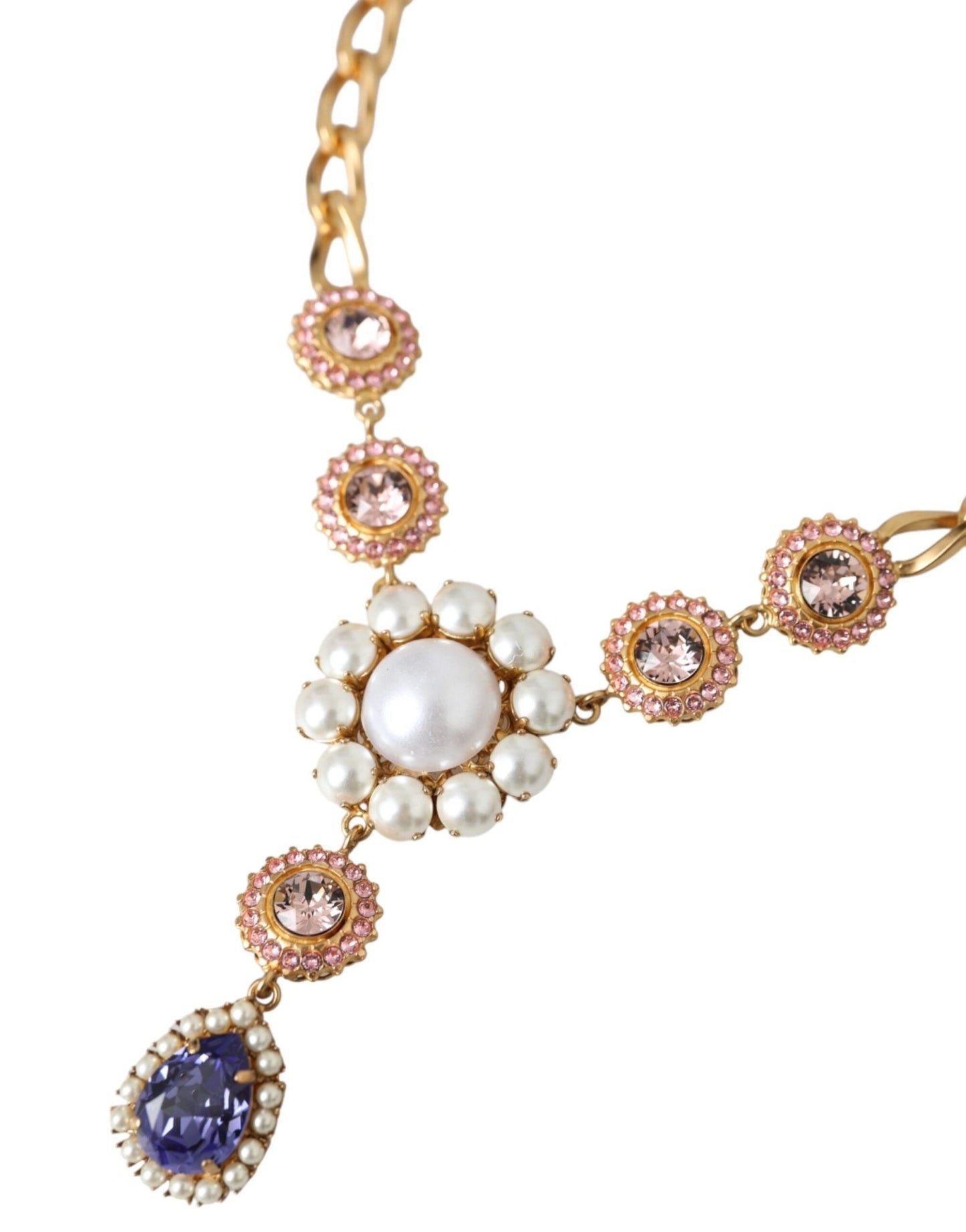 Dolce & Gabbana Gold Brass Crystal Purple Pink Pearl Pendants Necklace - Sandy Store ByNet
