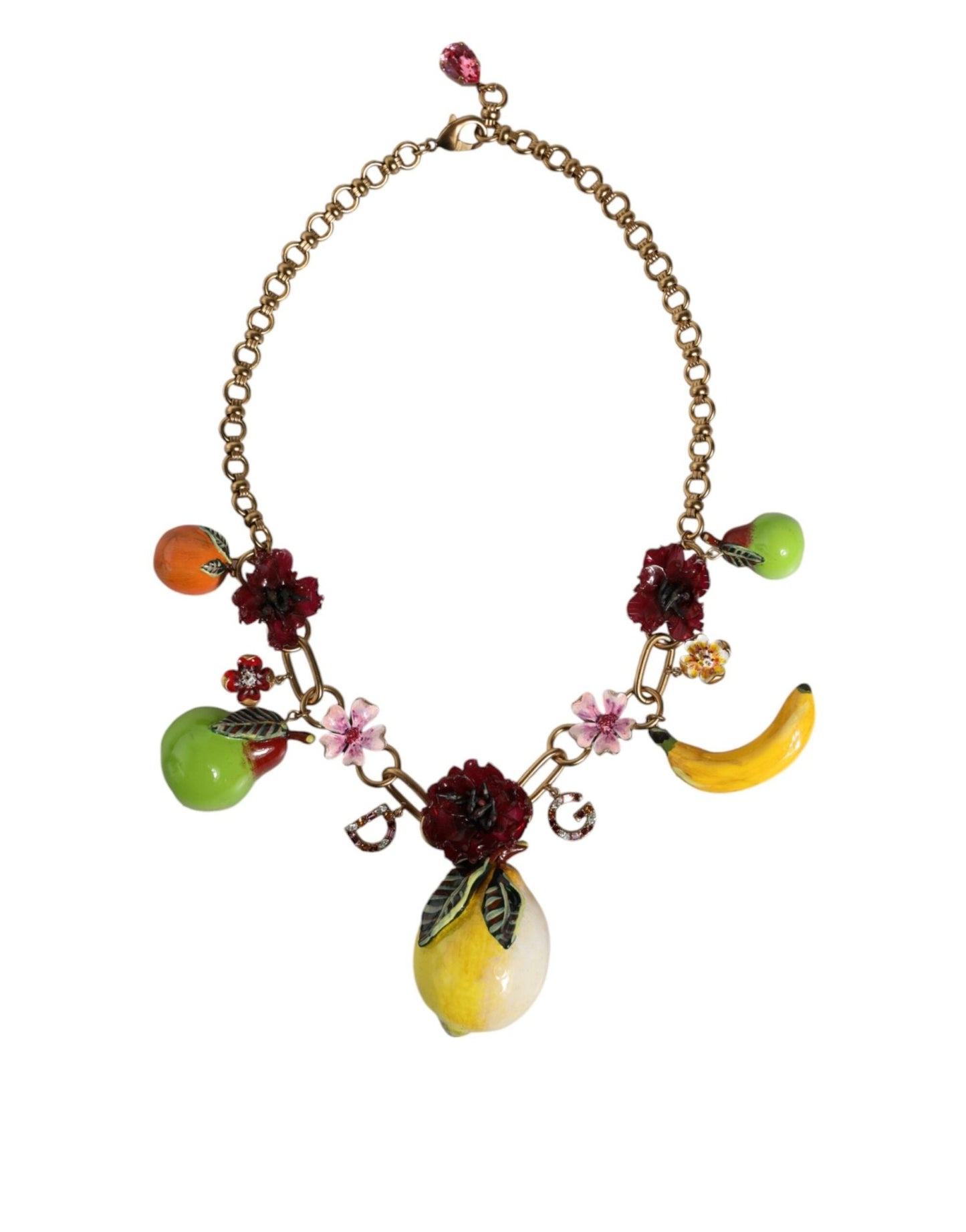 Dolce & Gabbana Gold Brass FRUIT Pendants Flowers Crystal Logo Necklace – par Dolce & Gabbana | Disponible sur Sandy Store ByNet