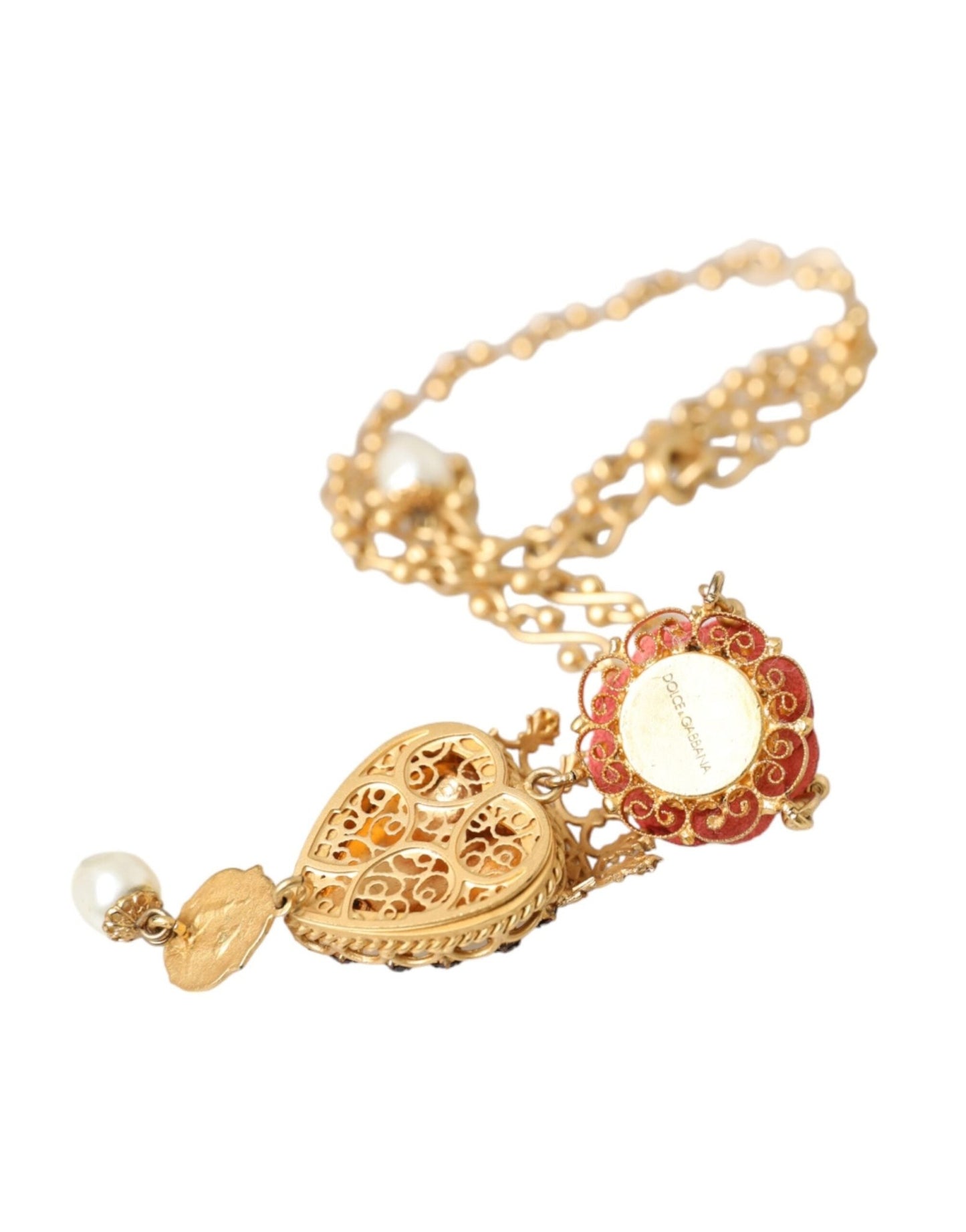 Dolce & Gabbana Gold BrassChain Sacred Heart Rose Crystal Charm Necklace - Sandy Store ByNet
