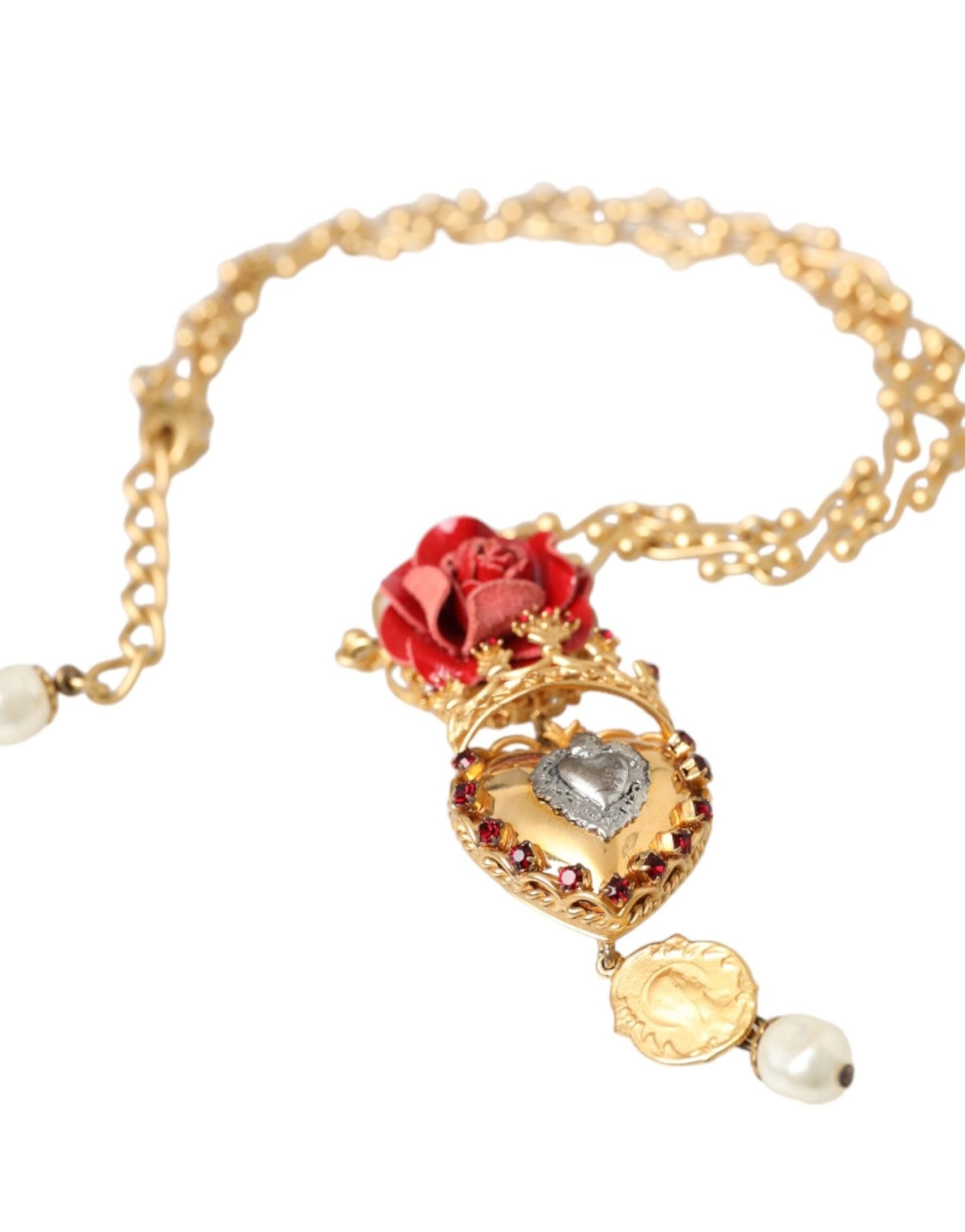 Dolce & Gabbana Gold BrassChain Sacred Heart Rose Crystal Charm Necklace - Sandy Store ByNet