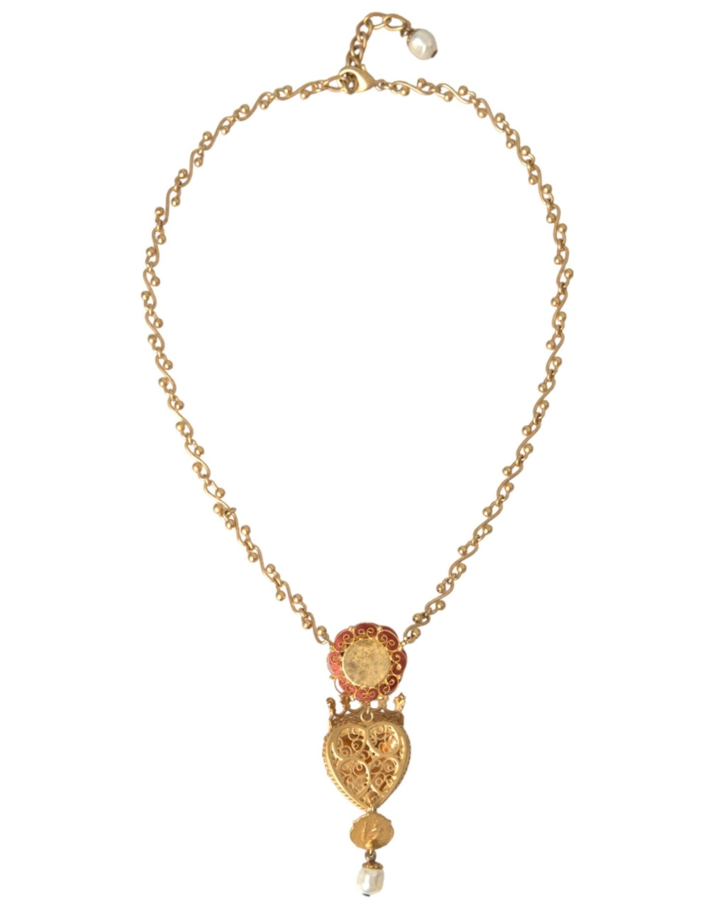 Dolce & Gabbana Gold BrassChain Sacred Heart Rose Crystal Charm Necklace - Sandy Store ByNet