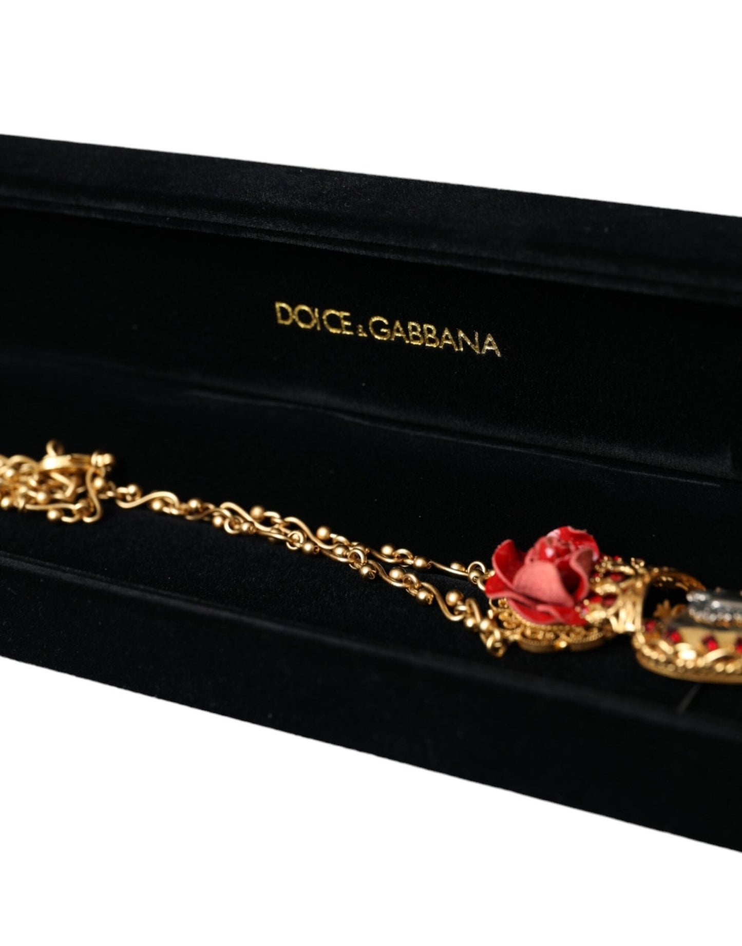 Dolce & Gabbana Gold BrassChain Sacred Heart Rose Crystal Charm Necklace - Sandy Store ByNet