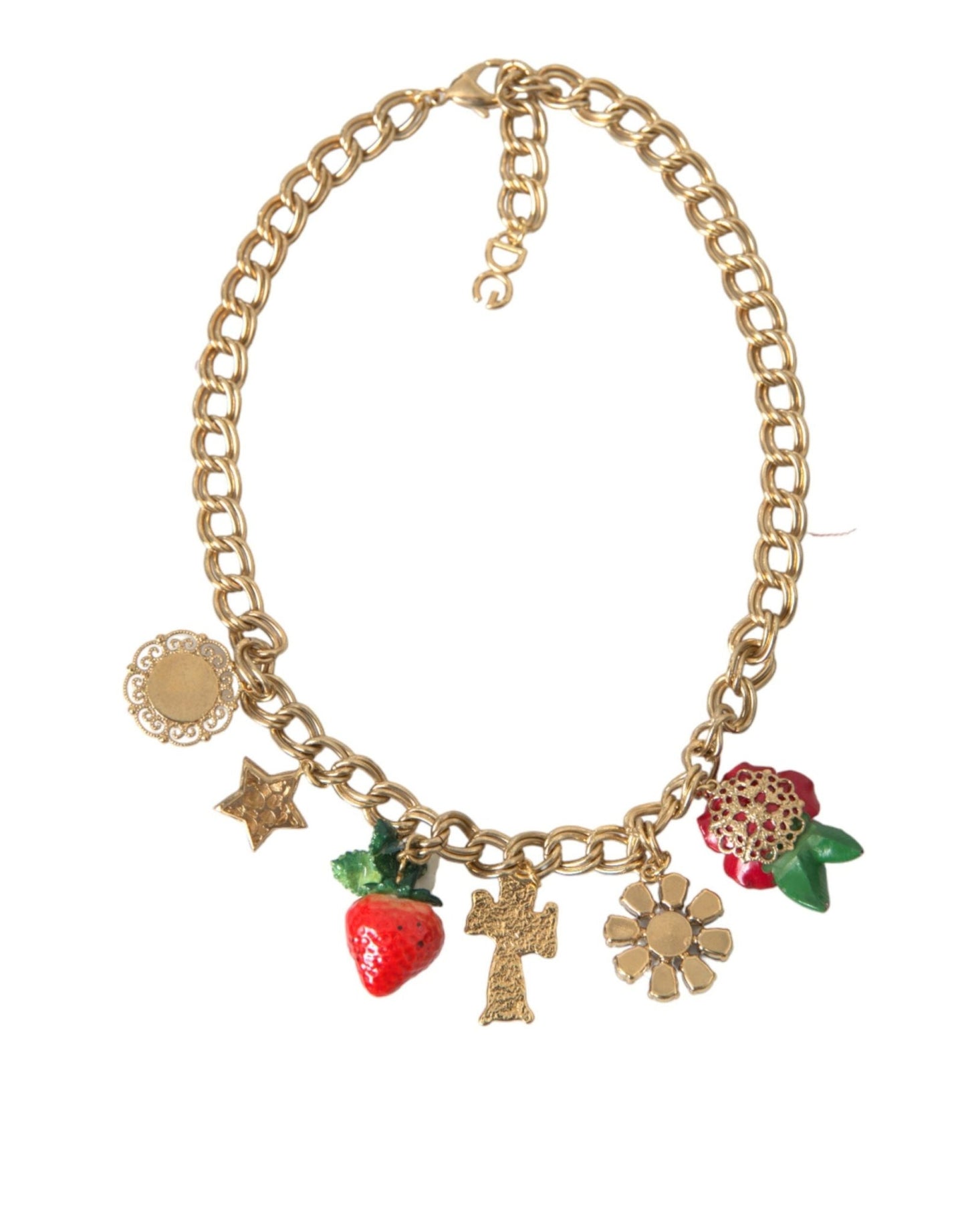 Dolce & Gabbana Gold Chain Rose Cross Strawberry Star Pendant Necklace - Sandy Store ByNet