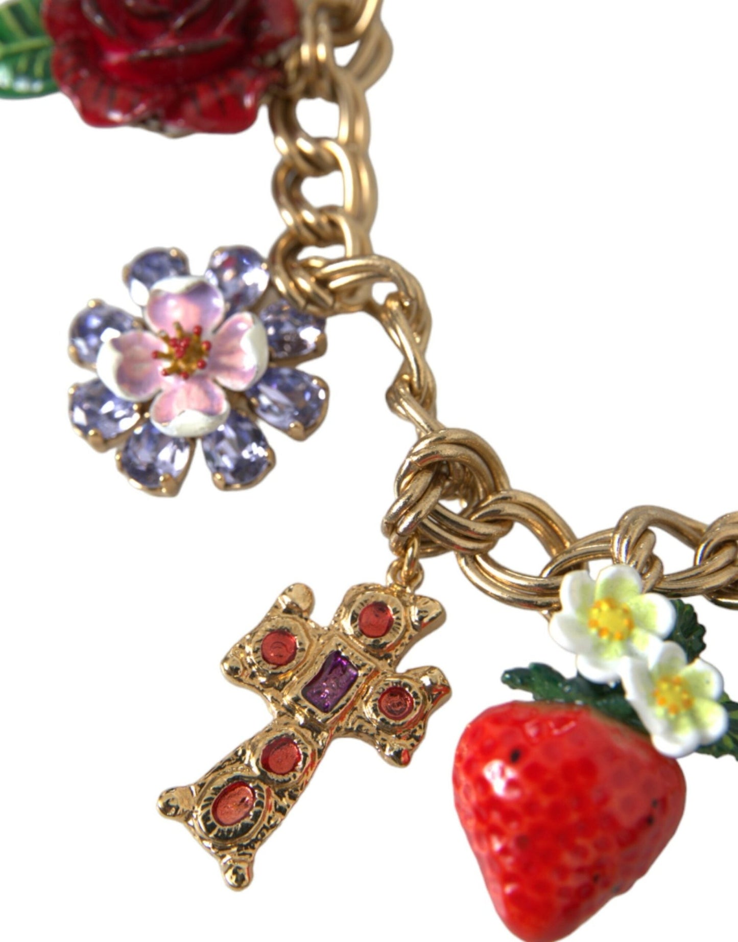 Dolce & Gabbana Gold Chain Rose Cross Strawberry Star Pendant Necklace - Sandy Store ByNet
