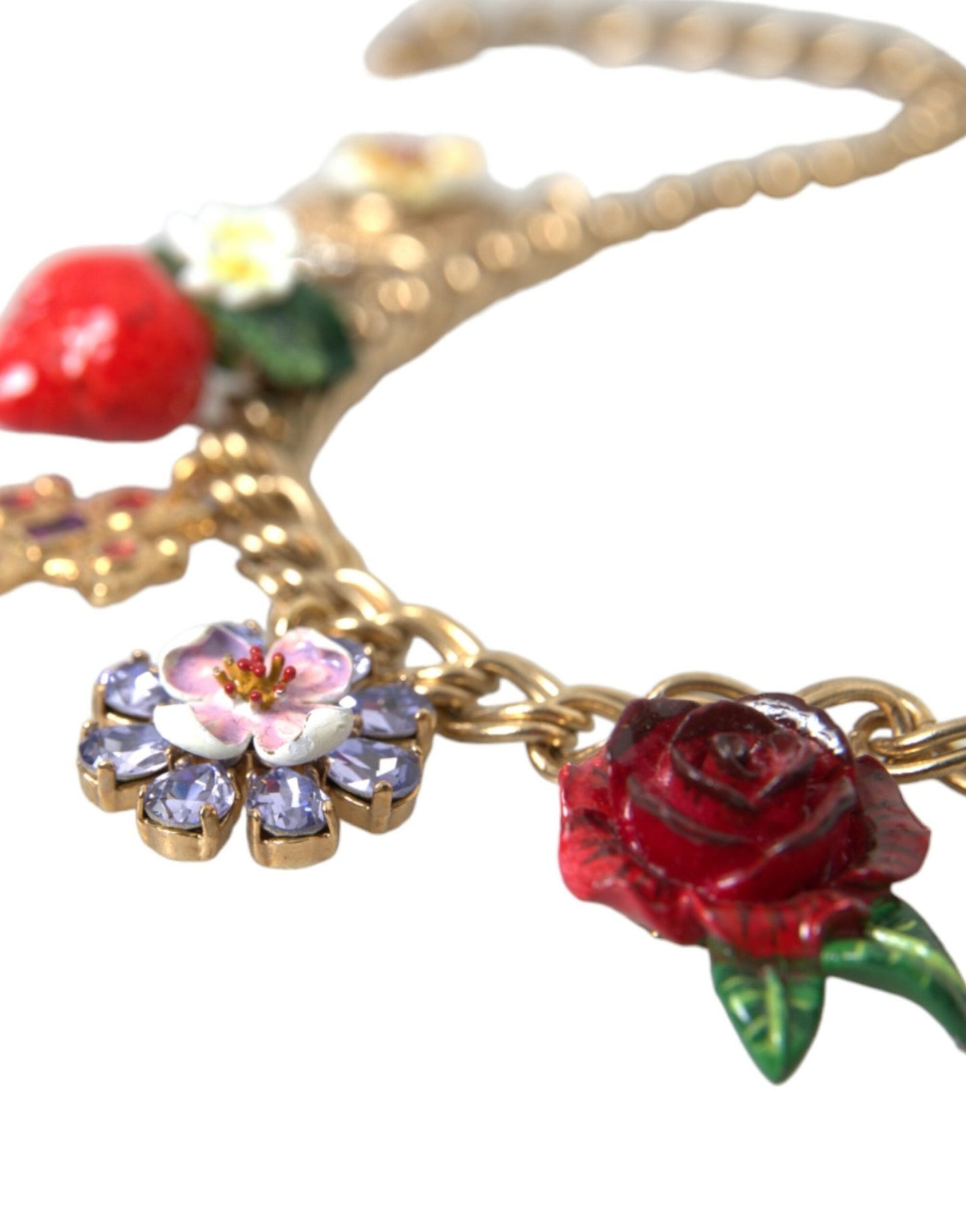Dolce & Gabbana Gold Chain Rose Cross Strawberry Star Pendant Necklace - Sandy Store ByNet