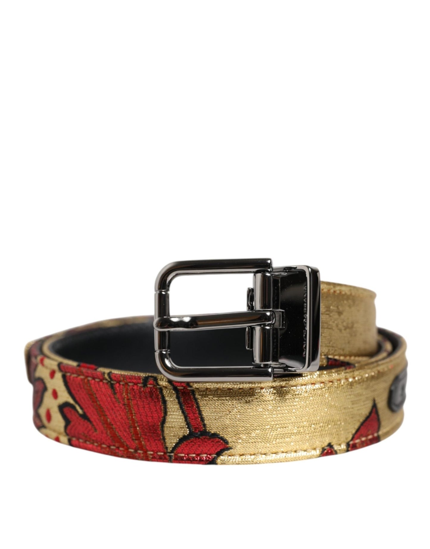Dolce & Gabbana Gold Floral Jacquard Silver Metal Buckle Belt – 90 cm / 36 Inches par Dolce & Gabbana | Disponible sur Sandy Store ByNet