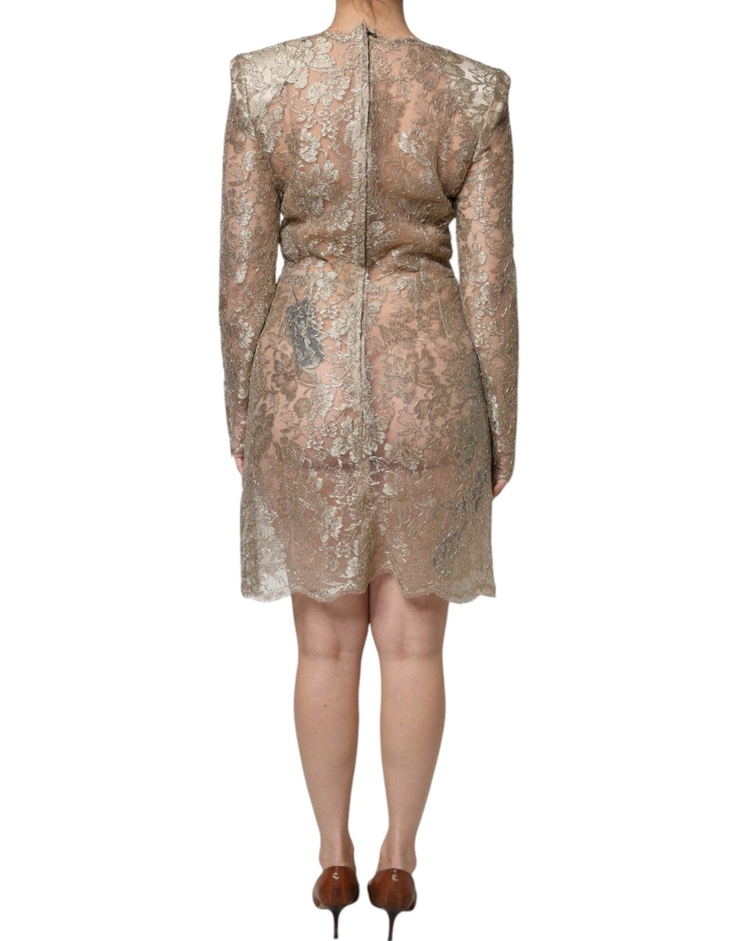 Dolce & Gabbana Gold Floral Lace A - line Sheath Mini Dress - Sandy Store ByNet