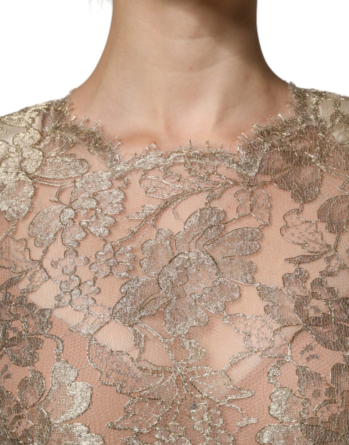 Dolce & Gabbana Gold Floral Lace A - line Sheath Mini Dress - Sandy Store ByNet