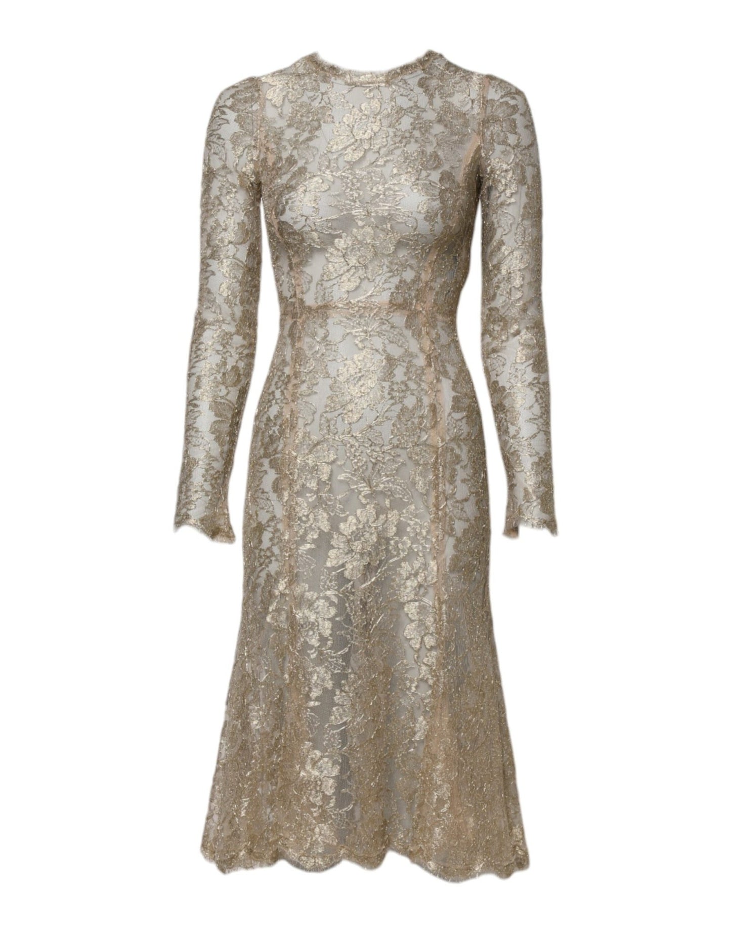 Dolce & Gabbana Gold Floral Lace Long Sleeves Fit & Flare Dress – IT36|XXS par Dolce & Gabbana | Disponible sur Sandy Store ByNet