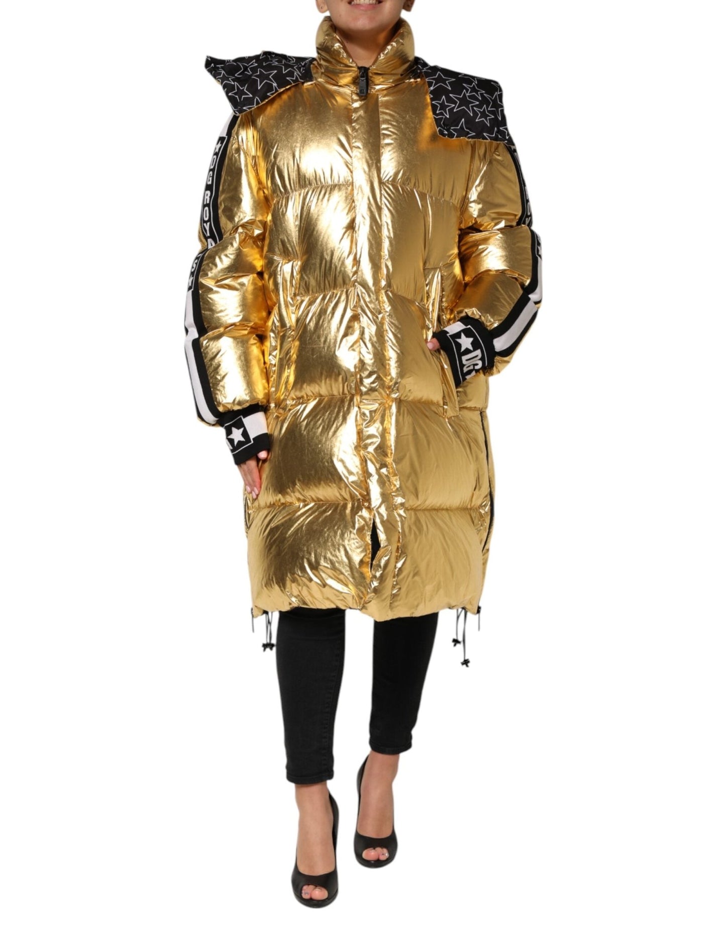 Dolce & Gabbana Gold Hooded Puffer Quilted Full Zip Jacket – IT40|S par Dolce & Gabbana | Disponible sur Sandy Store ByNet