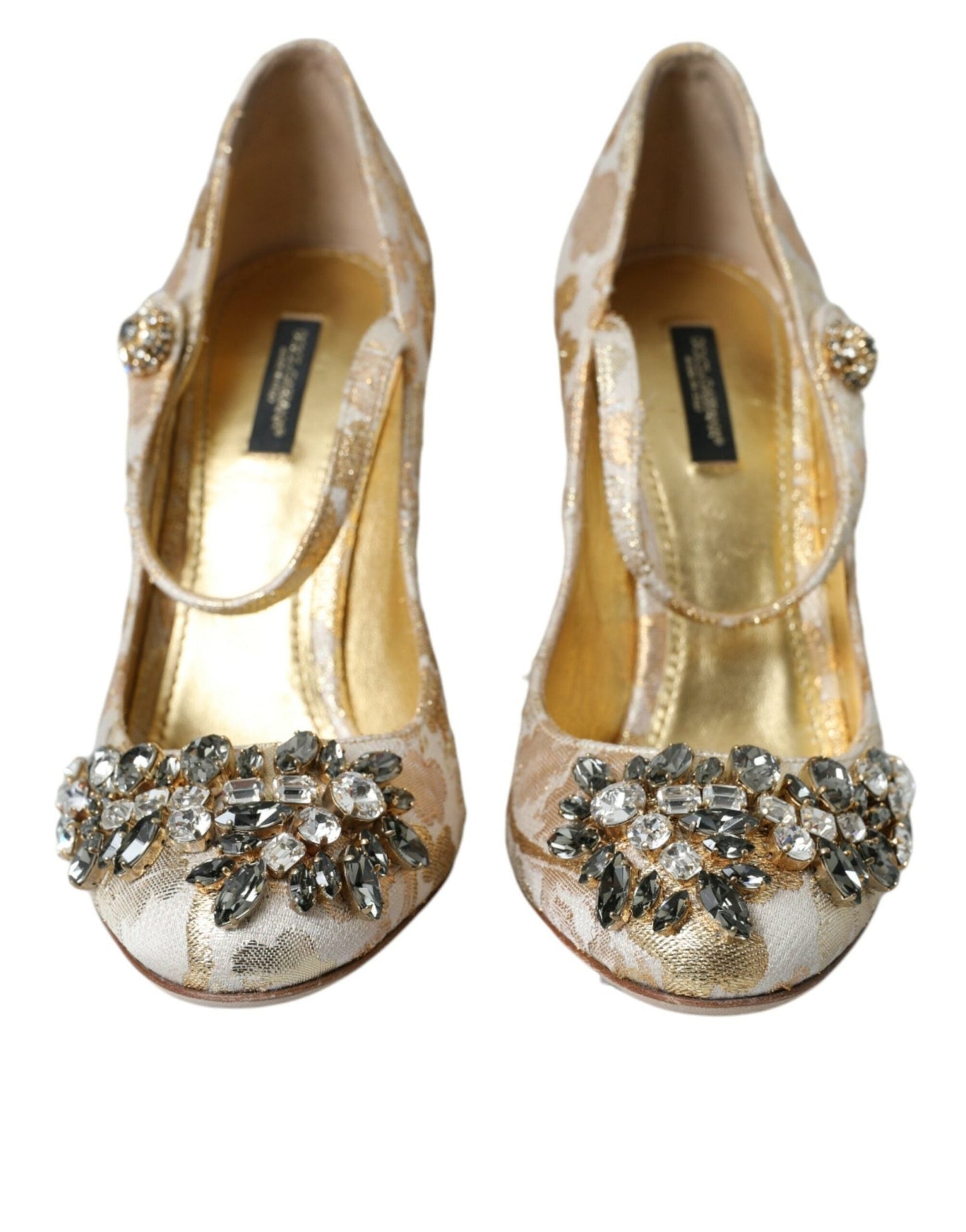 Dolce & Gabbana Gold Jacquard Crystal Mary Janes Pumps Shoes - Sandy Store ByNet