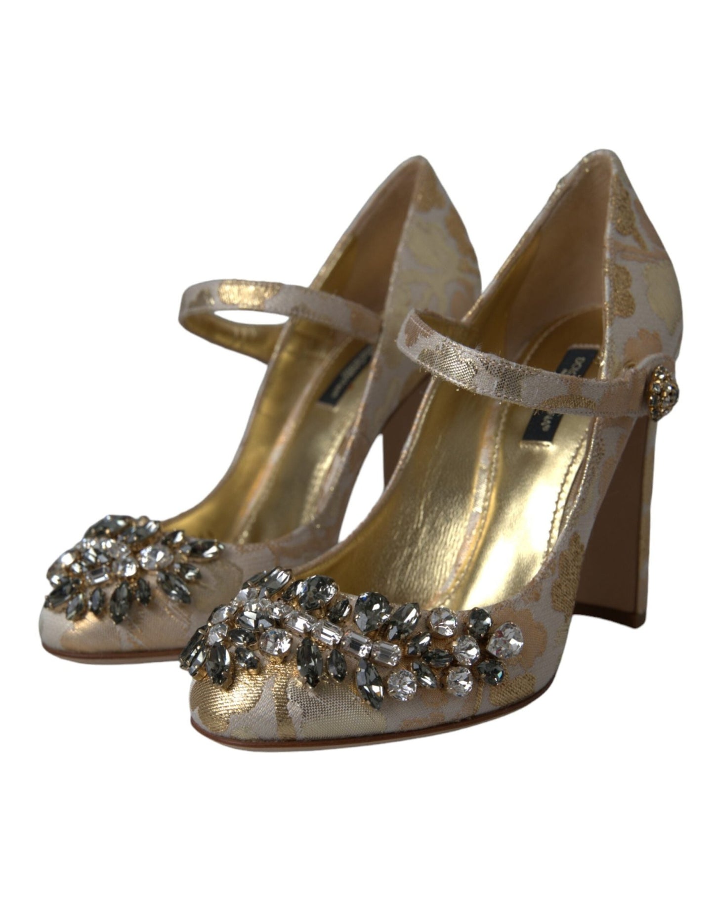 Dolce & Gabbana Gold Jacquard Crystal Mary Janes Pumps Shoes - Sandy Store ByNet