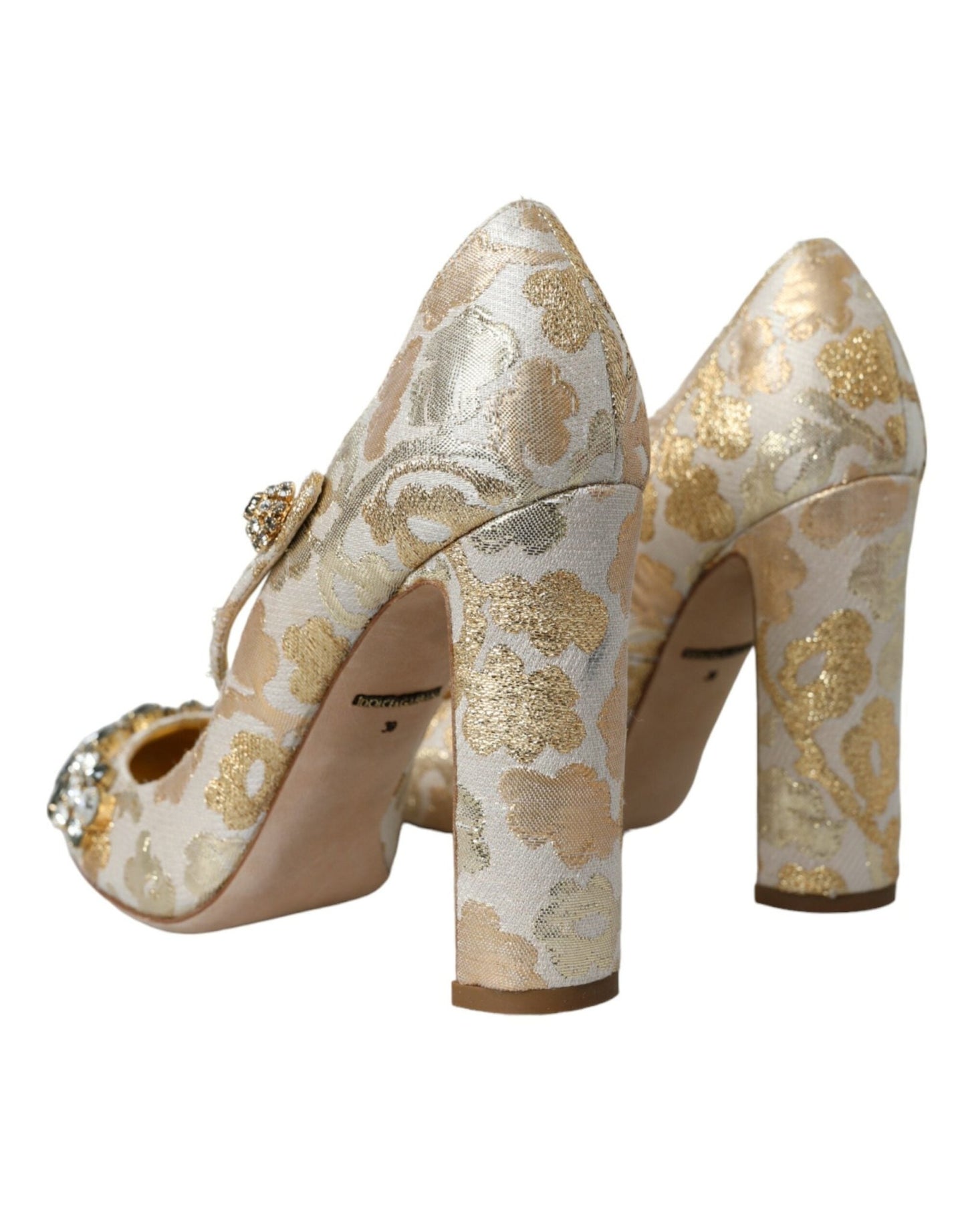 Dolce & Gabbana Gold Jacquard Crystal Mary Janes Pumps Shoes - Sandy Store ByNet