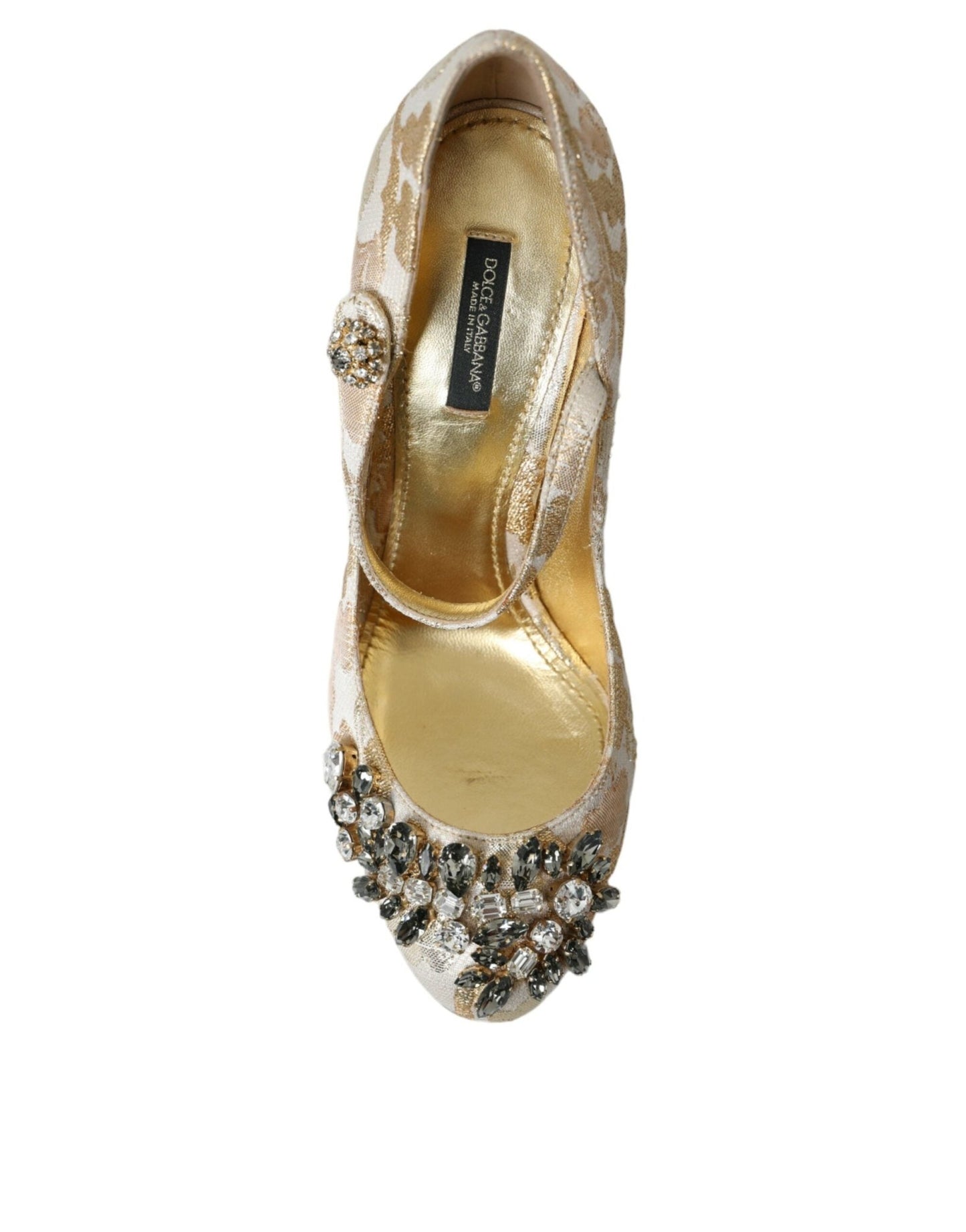 Dolce & Gabbana Gold Jacquard Crystal Mary Janes Pumps Shoes - Sandy Store ByNet