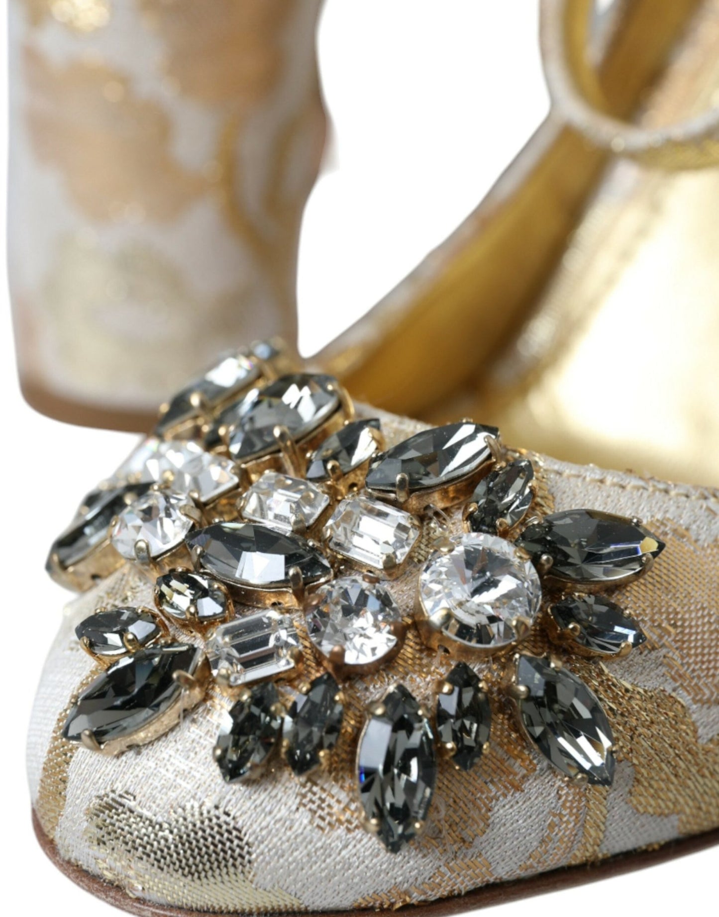 Dolce & Gabbana Gold Jacquard Crystal Mary Janes Pumps Shoes - Sandy Store ByNet