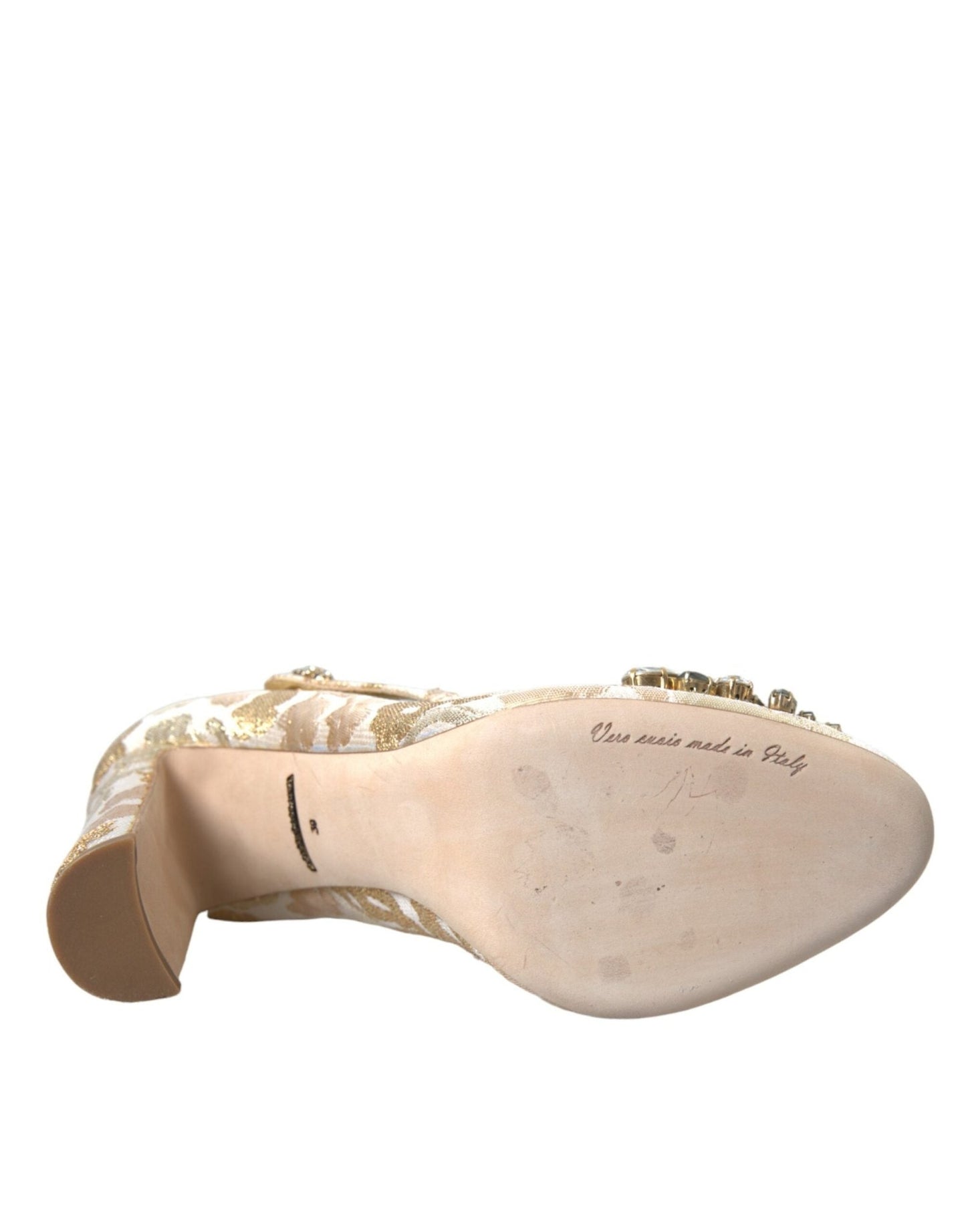 Dolce & Gabbana Gold Jacquard Crystal Mary Janes Pumps Shoes - Sandy Store ByNet