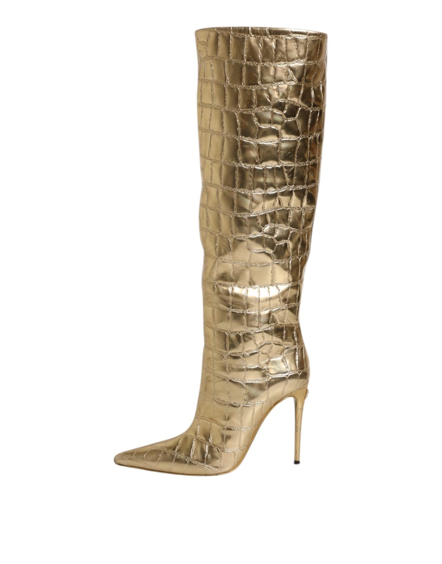 Dolce & Gabbana Gold Leather Stiletto Heels High Boots Shoes - Sandy Store ByNet