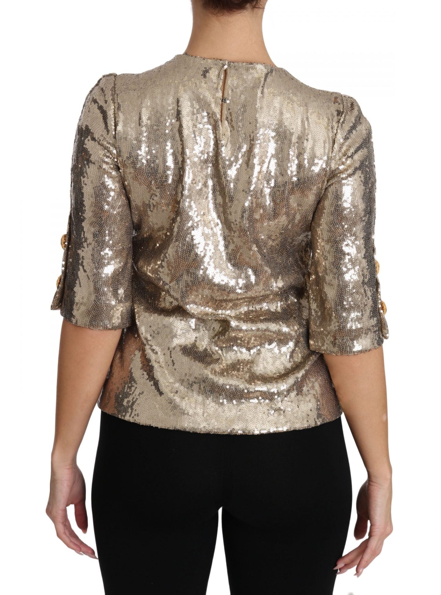 Dolce & Gabbana Gold Parrot Motif Crewneck Blouse with Crystals - Sandy Store ByNet