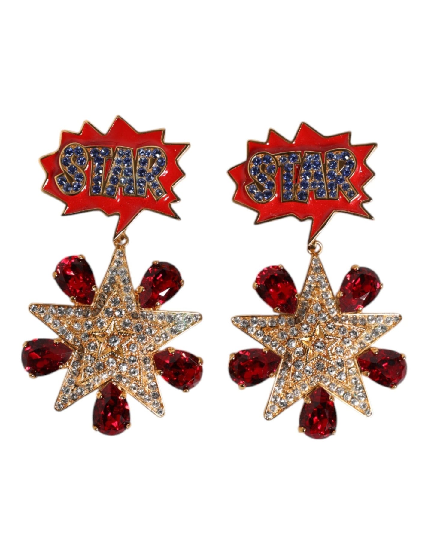Dolce & Gabbana Gold Star - Shaped Sparkling Red Crystals Clip On Earrings - Sandy Store ByNet