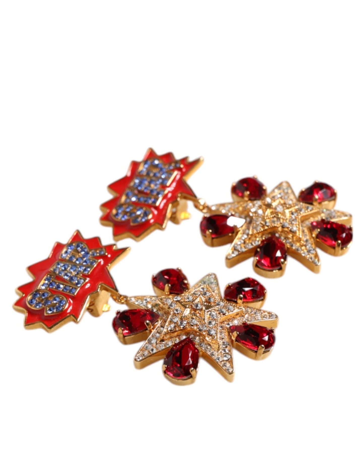 Dolce & Gabbana Gold Star - Shaped Sparkling Red Crystals Clip On Earrings - Sandy Store ByNet