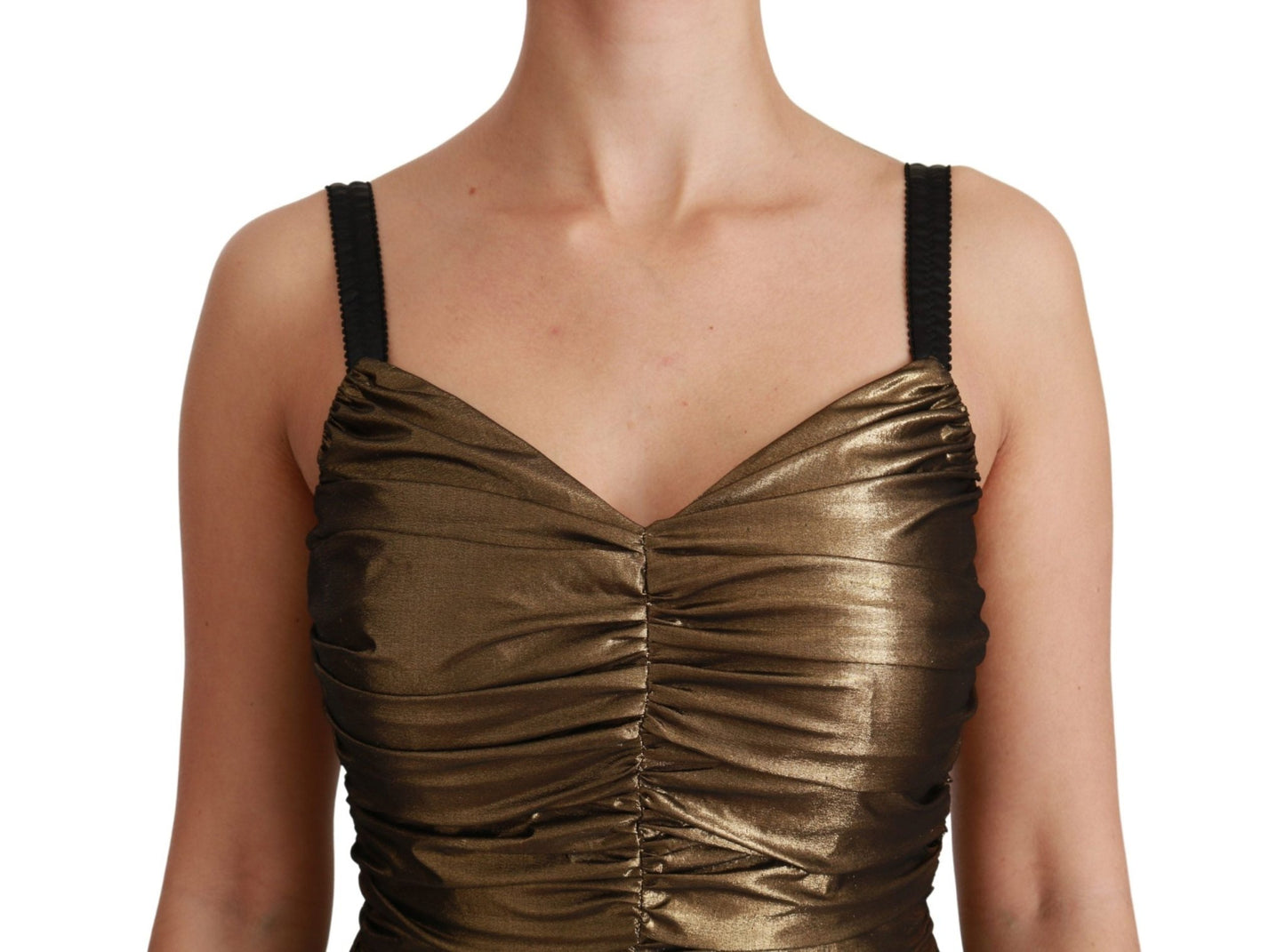 Dolce & Gabbana Gold Stretch Lame Ruched Dress - Sandy Store ByNet