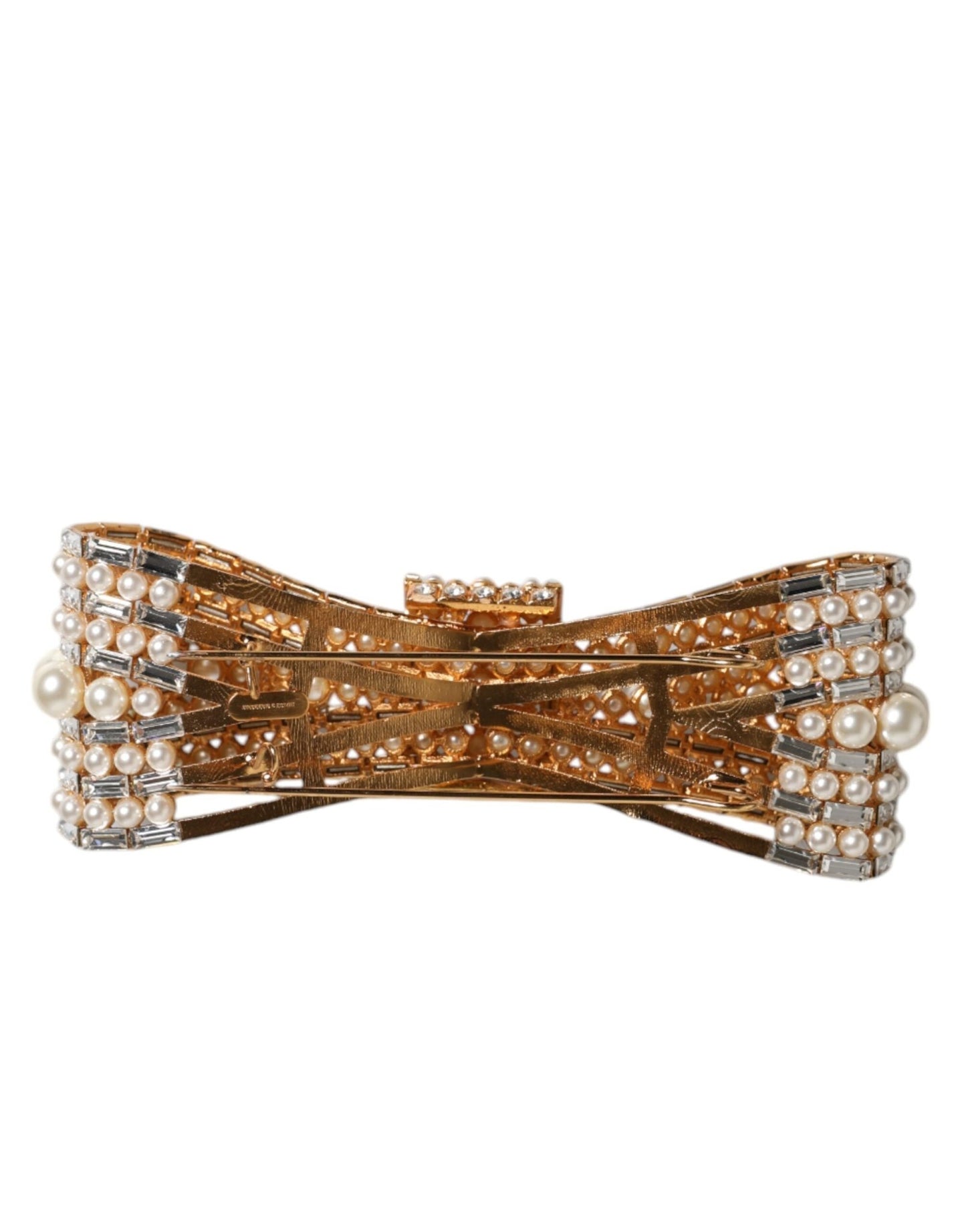 Dolce & Gabbana Gold Tone Brass Bow Crystal FauxPearl Embellished Brooch - Sandy Store ByNet
