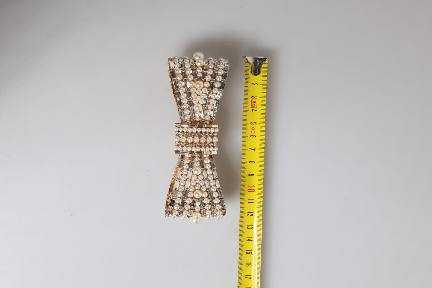 Dolce & Gabbana Gold Tone Brass Bow Crystal FauxPearl Embellished Brooch - Sandy Store ByNet