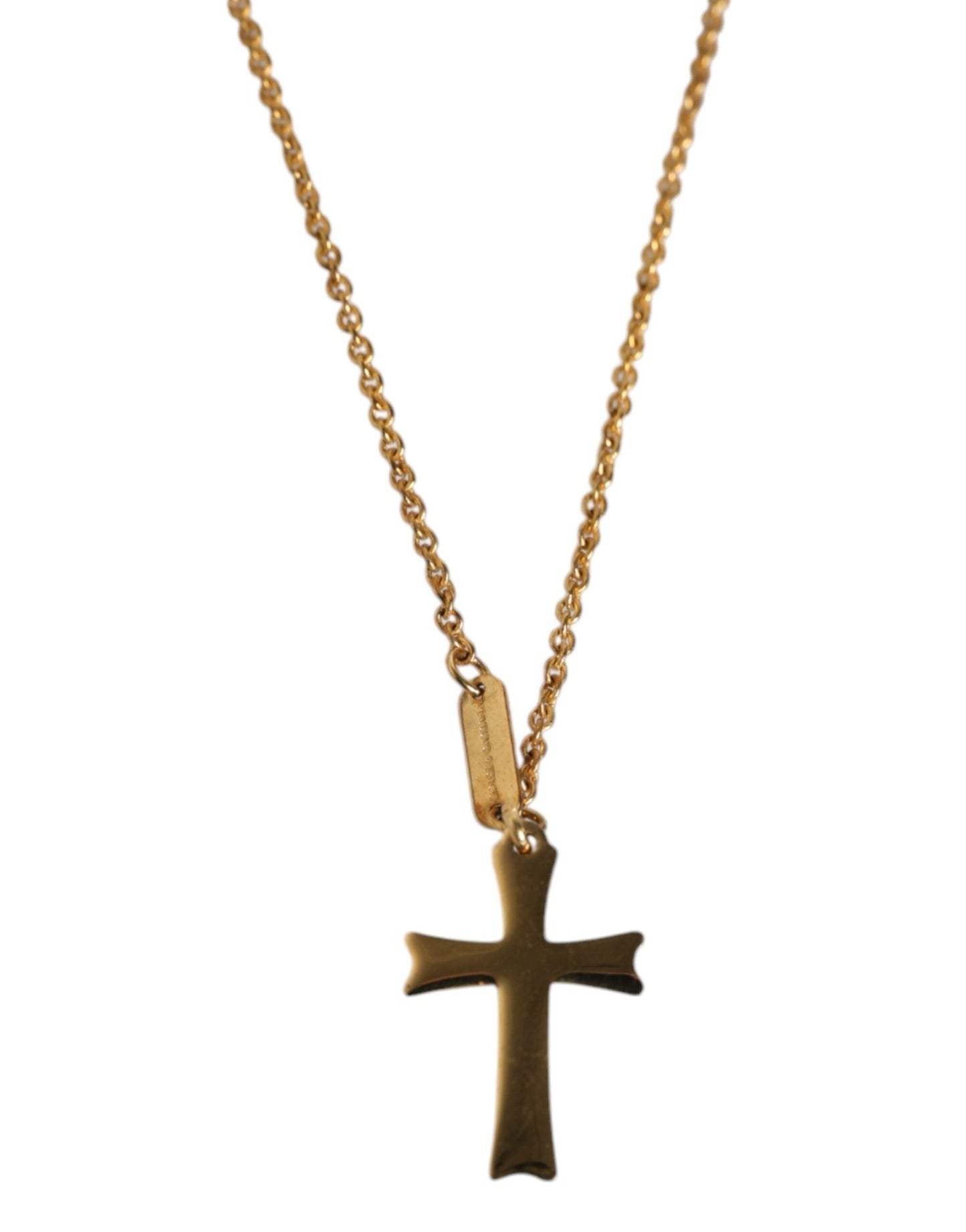 Dolce & Gabbana Gold Tone Brass Chain Religious Cross Pendant Necklace - Sandy Store ByNet